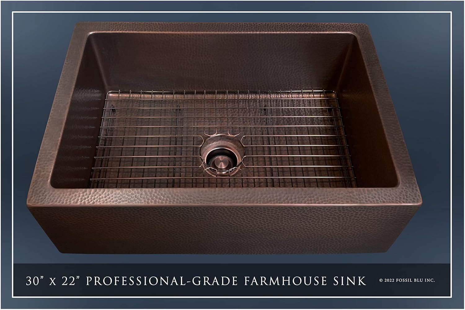 FSW1106 LUXURY 30-INCH HEAVY 12-GAUGE DARK PATINA COPPER FARMHOUSE SINK, INCLUDES ACCS, FLAT FRONT