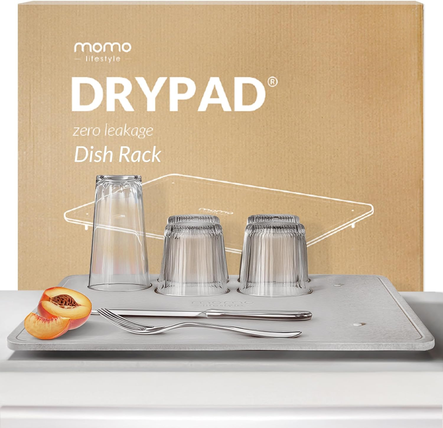 Momo Lifestyle Stone Dish Drying Mat DryPad 19.7" X 15.7" Misty Gray, Large Stone Drying Mat for Kitchen Counter, Drying Stone for Kitchen Counter Fits Various Dish Racks, Zero Rust Dish Drying Stone