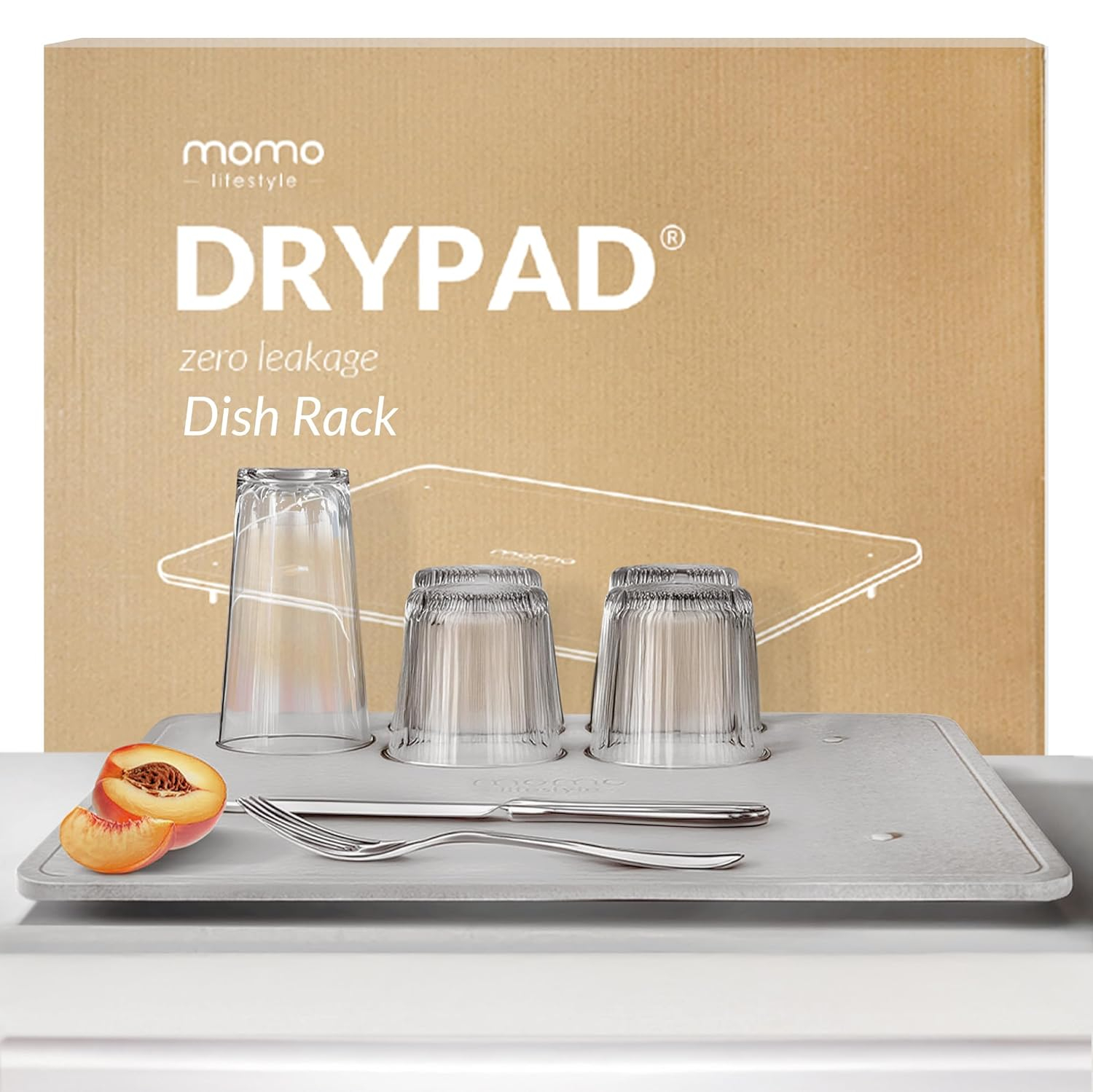 Momo Lifestyle Stone Dish Drying Mat DryPad 19.7" X 15.7" Misty Gray, Large Stone Drying Mat for Kitchen Counter, Drying Stone for Kitchen Counter Fits Various Dish Racks, Zero Rust Dish Drying Stone