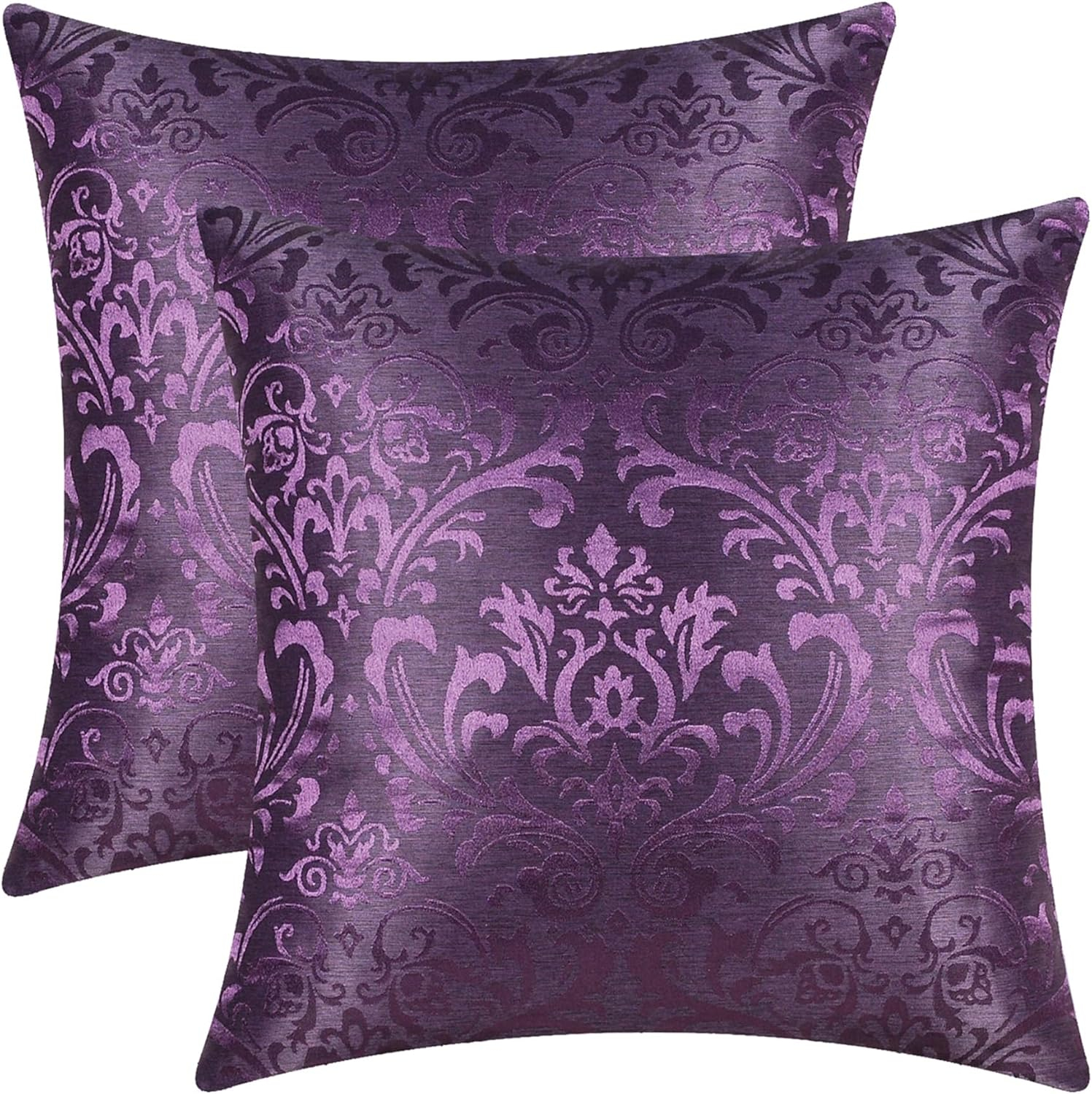 CaliTime Pack of 2 Throw Pillow Covers Cases for Couch Sofa Home Decoration Vintage Damask Floral Shining & Dull Contrast 16 X 16 Inches Deep Purple