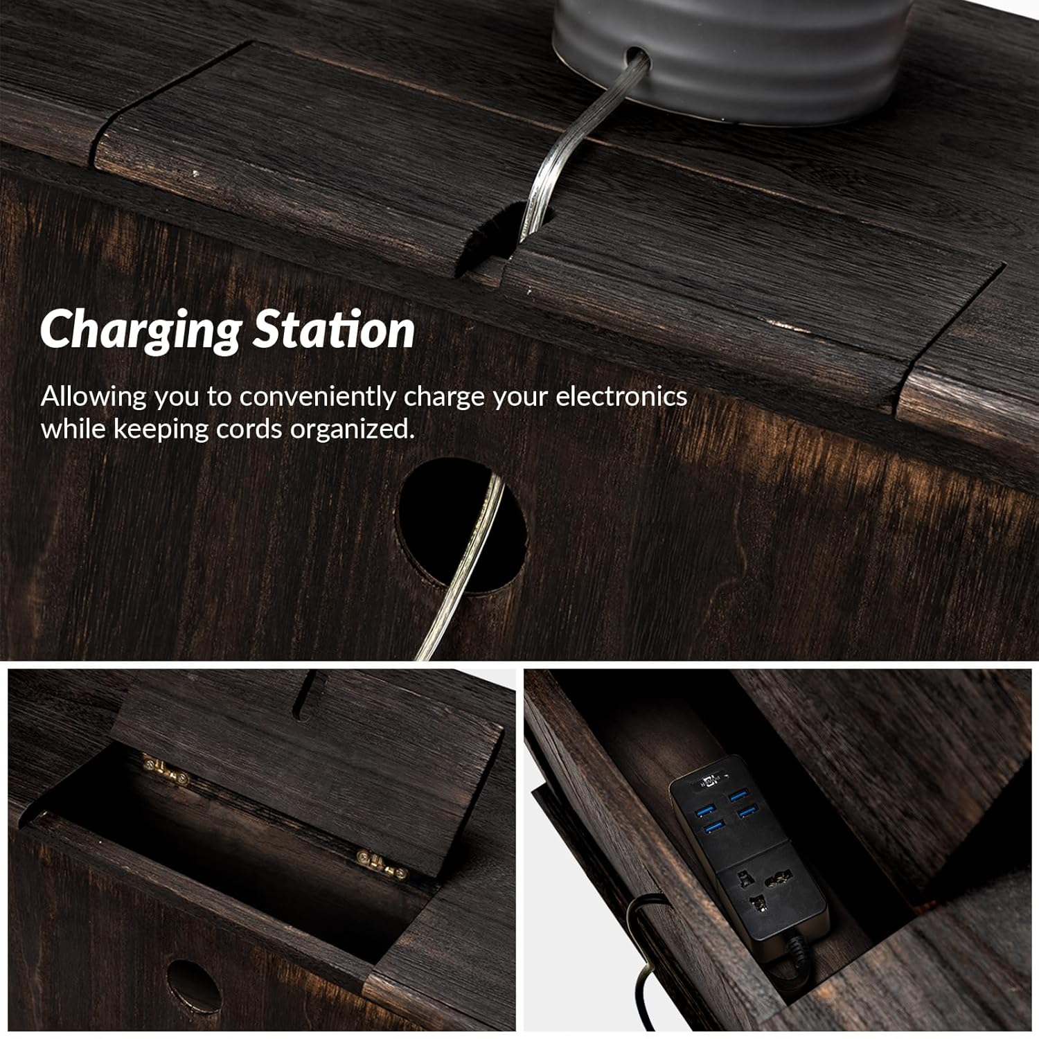 Charcoal Solid Wood French Country 2-Drawer Nightstand Set