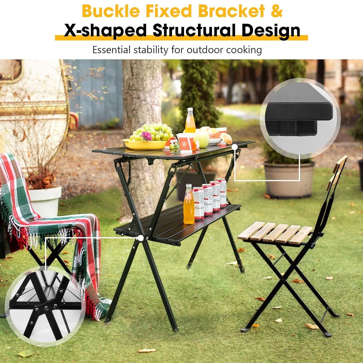 AREFFA Folding Camping Table, Portable Lightweight Foldable Large Camp Tables with Carry Bag, Double-layer Aluminum Outdoor Cooking Table