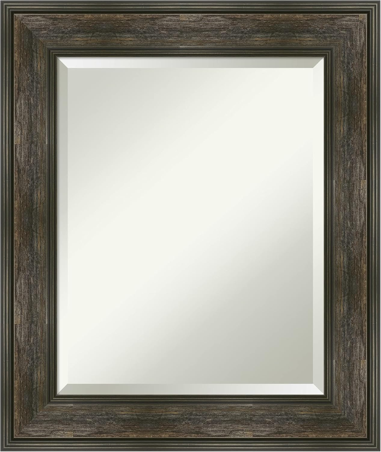 Amanti Art Beveled Bathroom Wall Mirror - Rail Rustic Char Frame - Rail Rustic Char Outer Size: 22 x 26 in