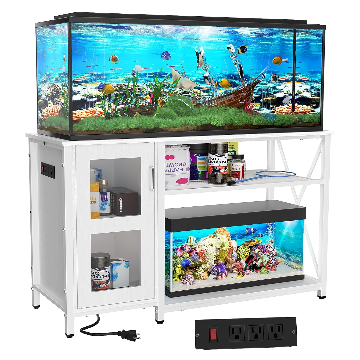 55-75 Gallon Fish Tank Stand with Cabinet, Aquarium Stand for Fish Tank Accessories Storage, Heavy Duty Metal Terrarium Stand, 52" L*19" W Tabletop, 1200LBS Capacity, White