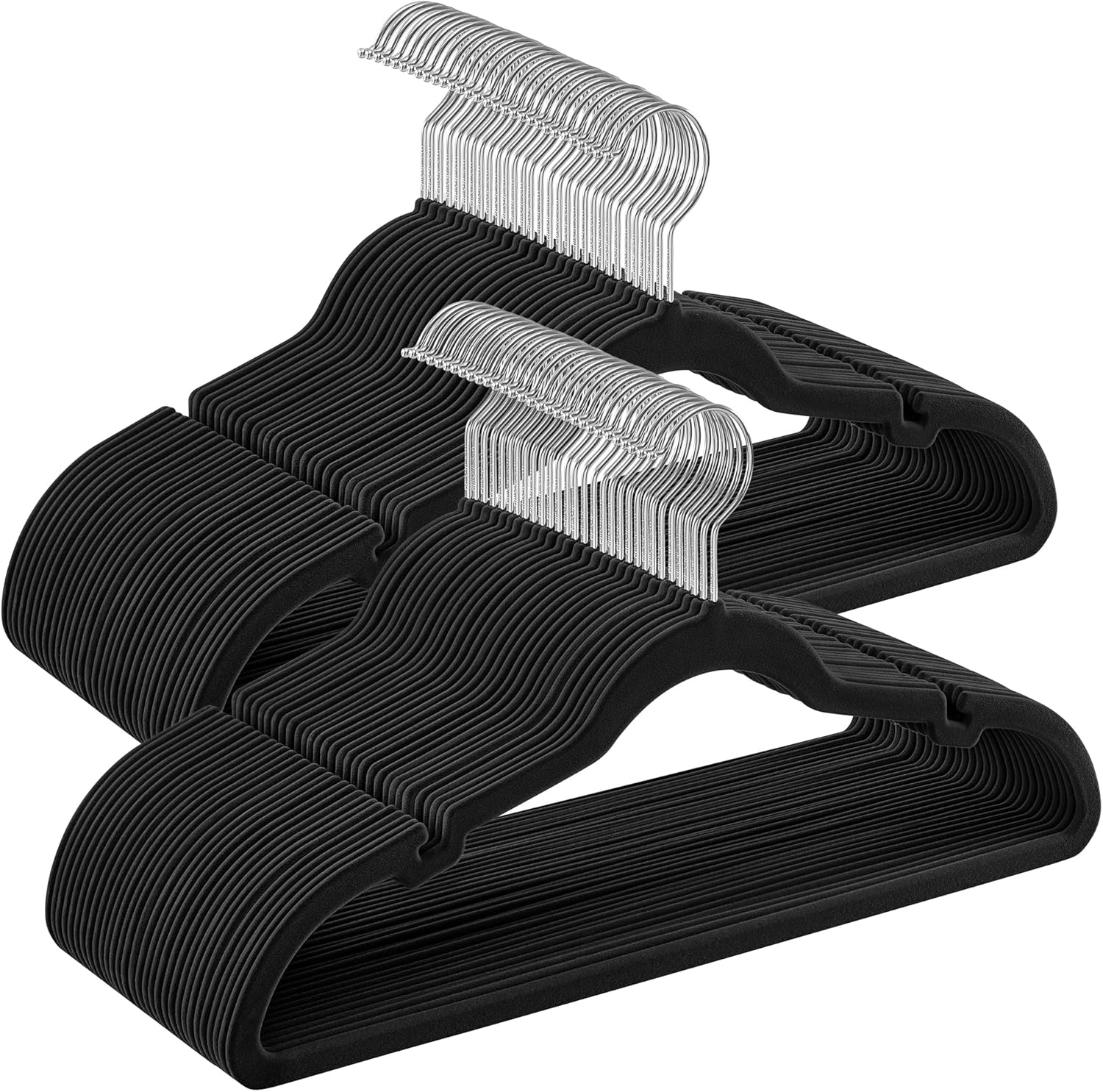 SONGMICS Velvet Hangers 30 Pack, Non-Slip Clothes Hangers, Suit Hangers with Shoulder Notches, Pants Bar, 360° Swivel Hook, Space-Saving, for Closet, Ink Black UCRF029B03