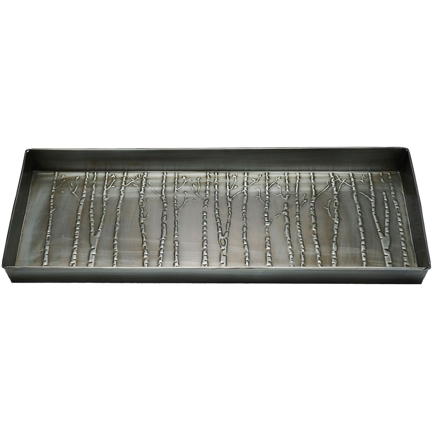 HF by LT Birch Forest Pattern Metal Boot Tray, 30 x 13 inches, Antique Zinc Finish