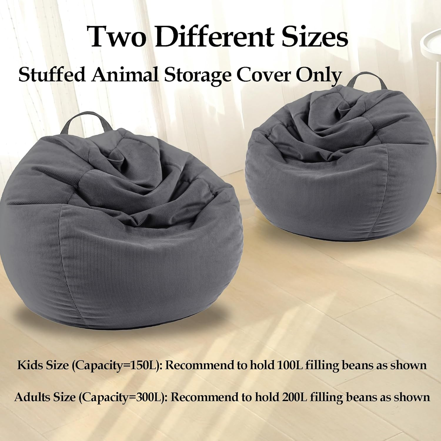 LPMOERA Stuffed Animal Storage Bean Bag Chair Cover (No Filler) for Kids and Adults.Pets Dogs/Cats Lazy Beds.Soft Premium Corduroy Stuffable Bean Bag for Organizing Children Plush Toys or Memory Foam