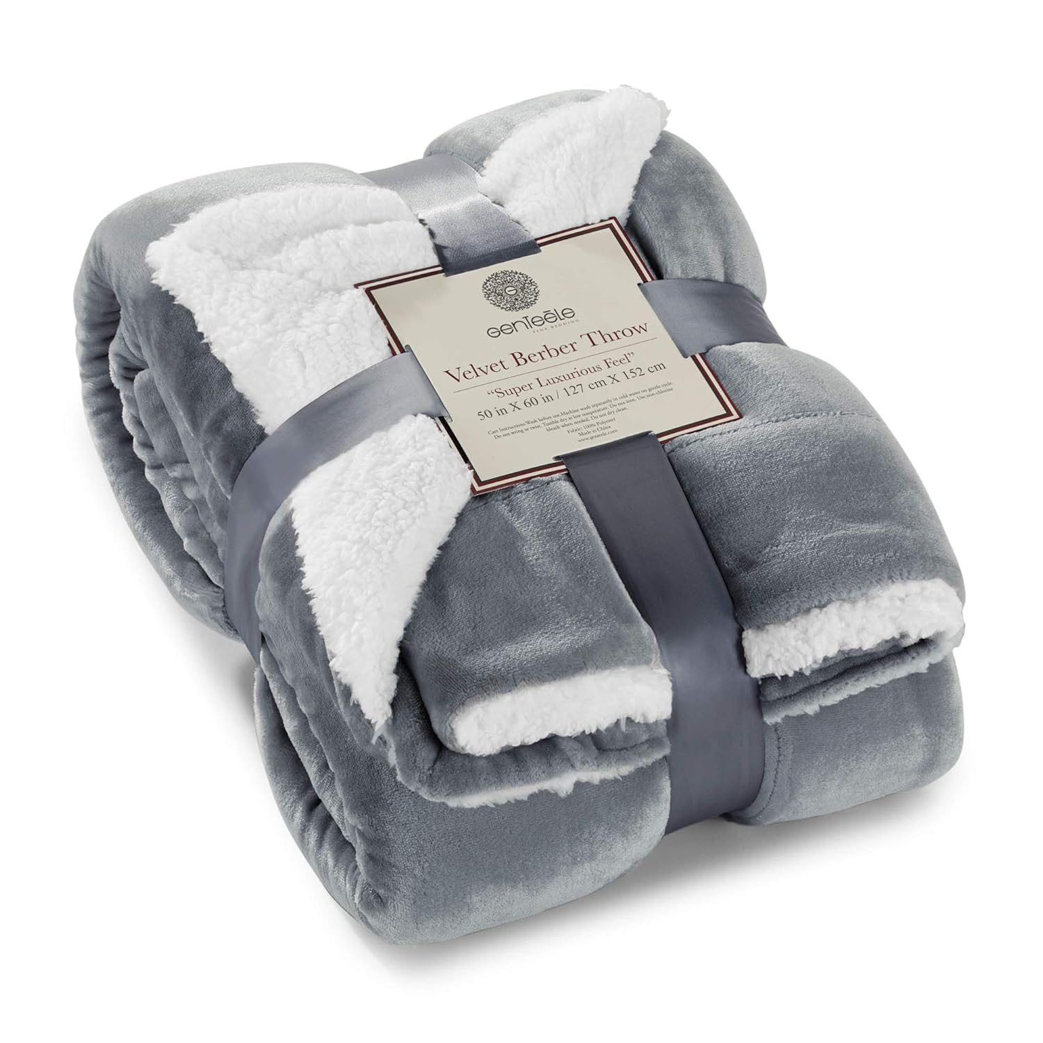Genteele Sherpa Throw Blanket 50 x 60 inches Gray/White