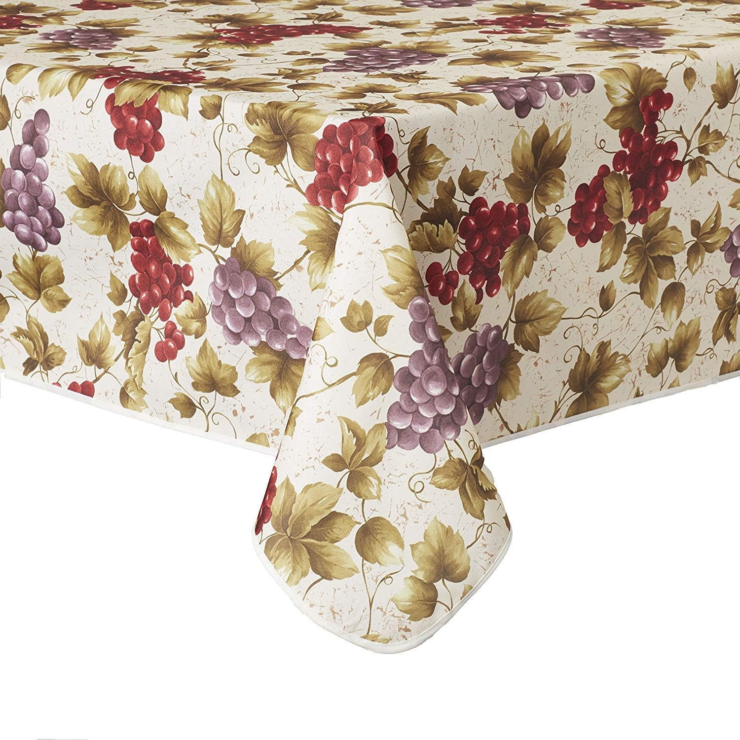 Violet Linen European Vinyard Grapes Printed Design Tablecloth, 60 in x 120 in, Beige