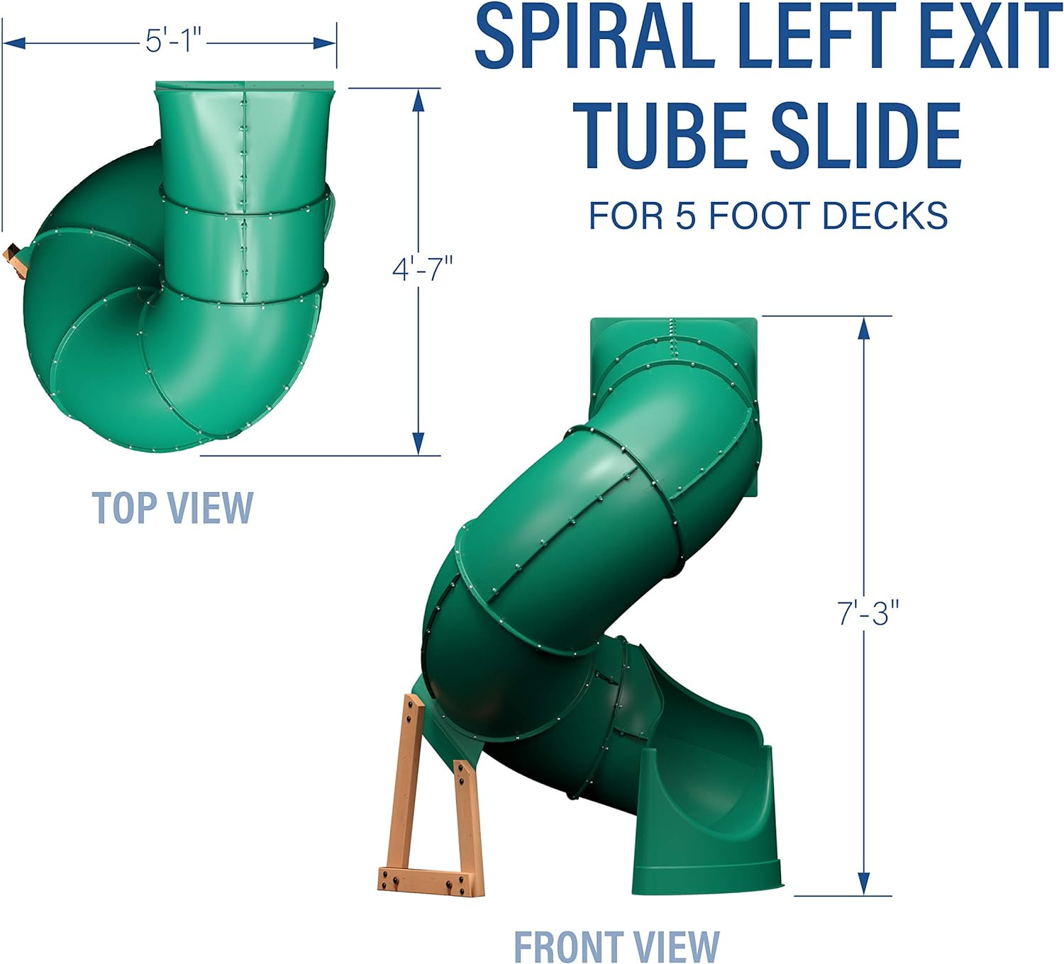 Green Tall Spiral Plastic Tube Slide for 5 Ft. Deck Height