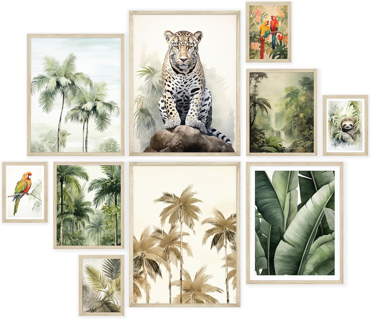 Beige Framed Tropical Birds and Animals Wall Art Set
