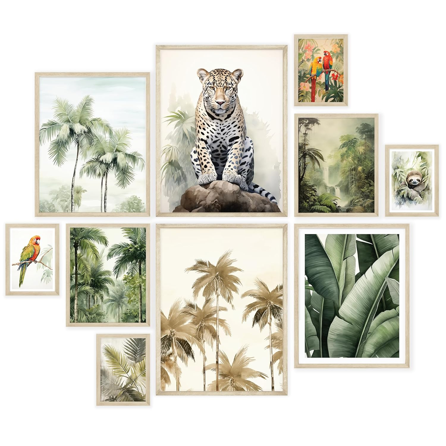 Beige Framed Tropical Birds and Animals Wall Art Set