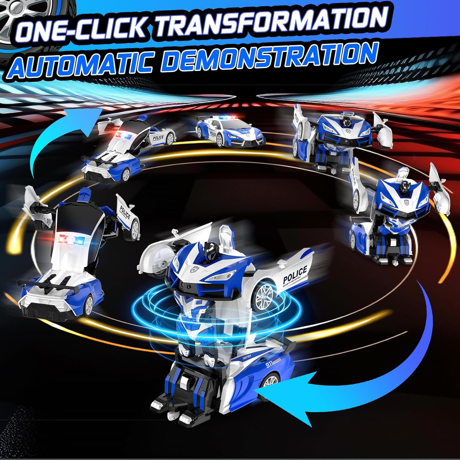 Remote Control Car for Kids , One Button Transformation to Robot with Flashing Light 2.4 Ghz Transforming Robot Car 1:18 Scale Transform RC Cars Toy Boys Girls Birthday Gift with 360 Degree Rotation