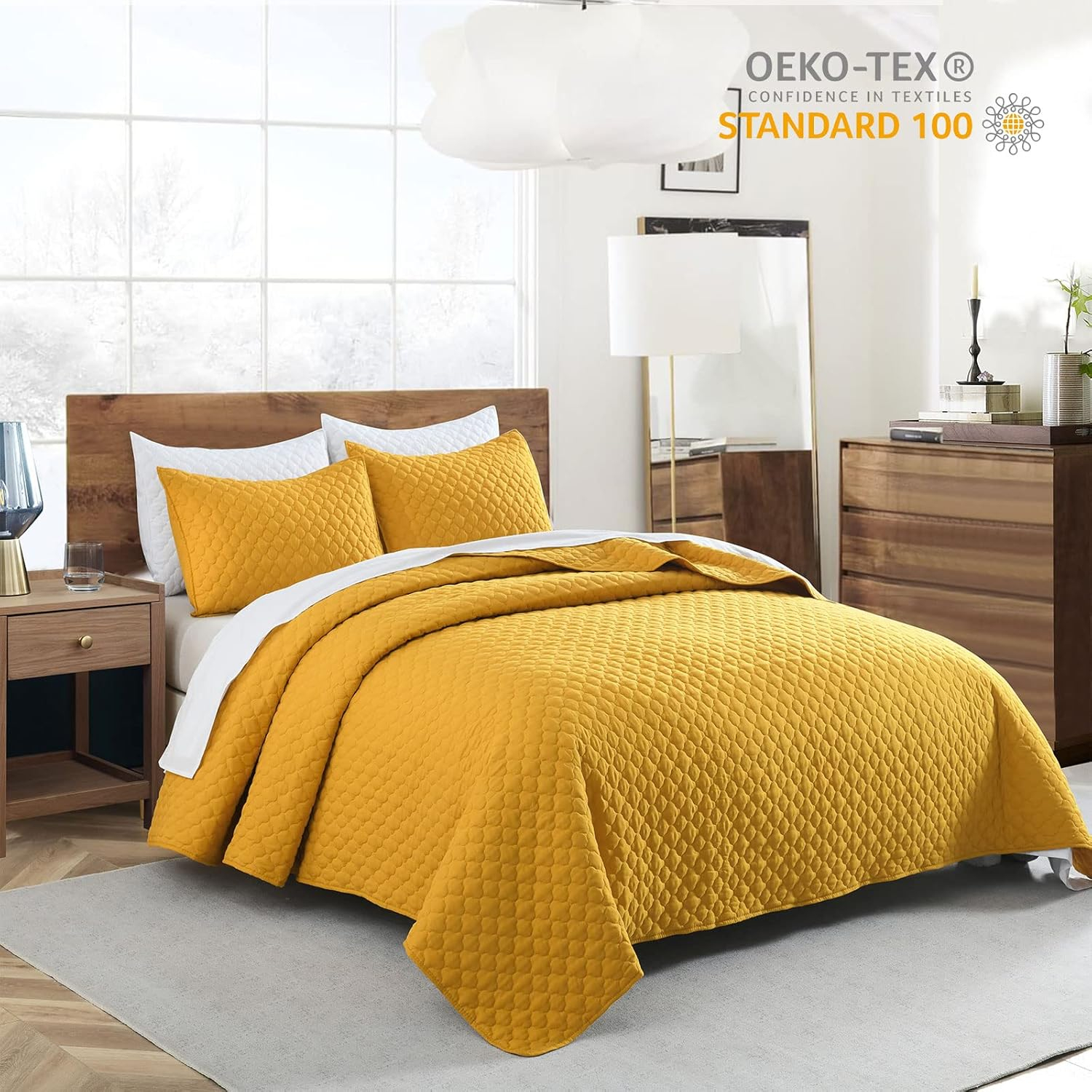 King Size Yellow Microfiber Reversible Quilt Set