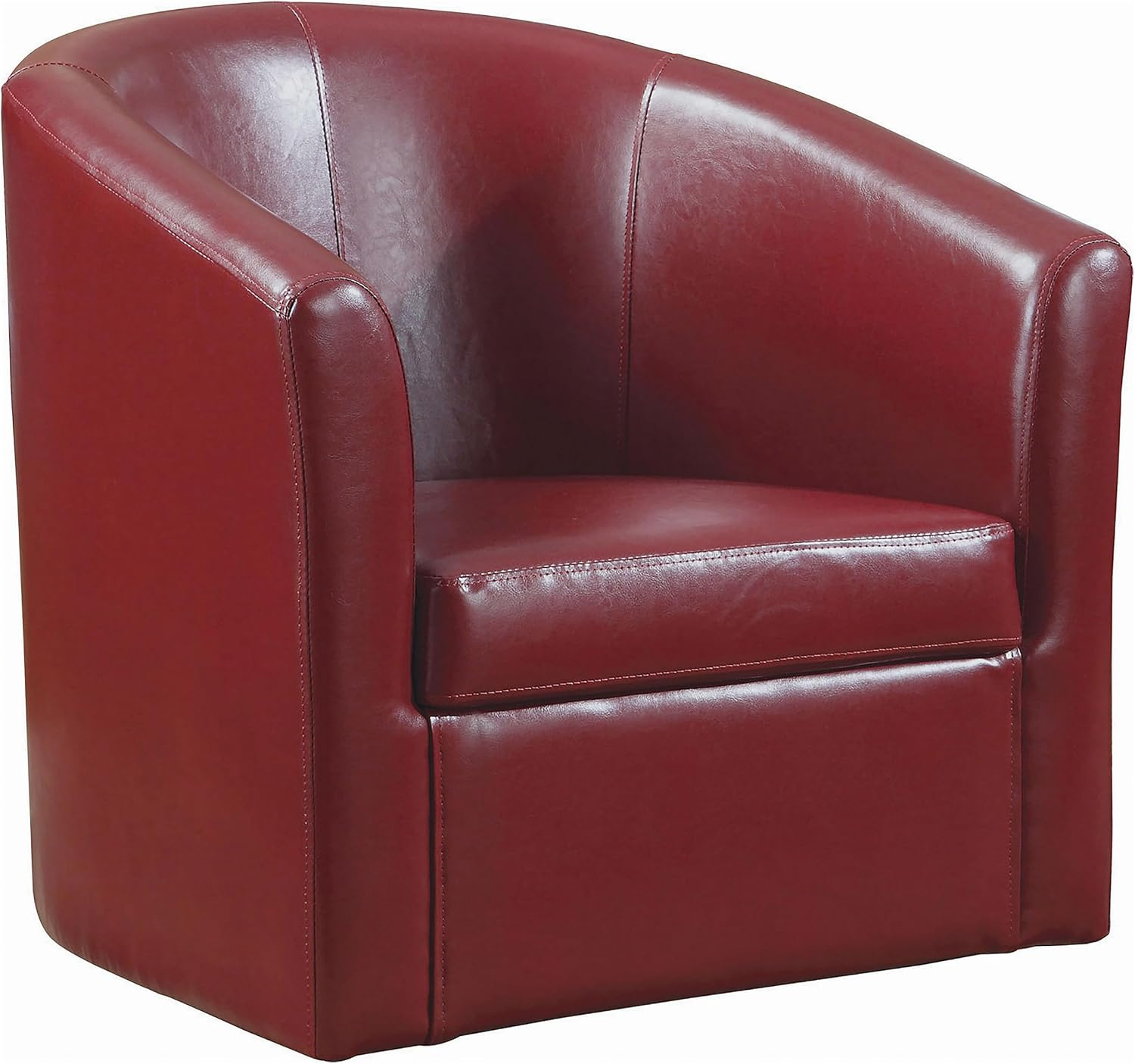 Coaster Contemporary Faux Leather Swivel Barrel Back Accent Chair in Red