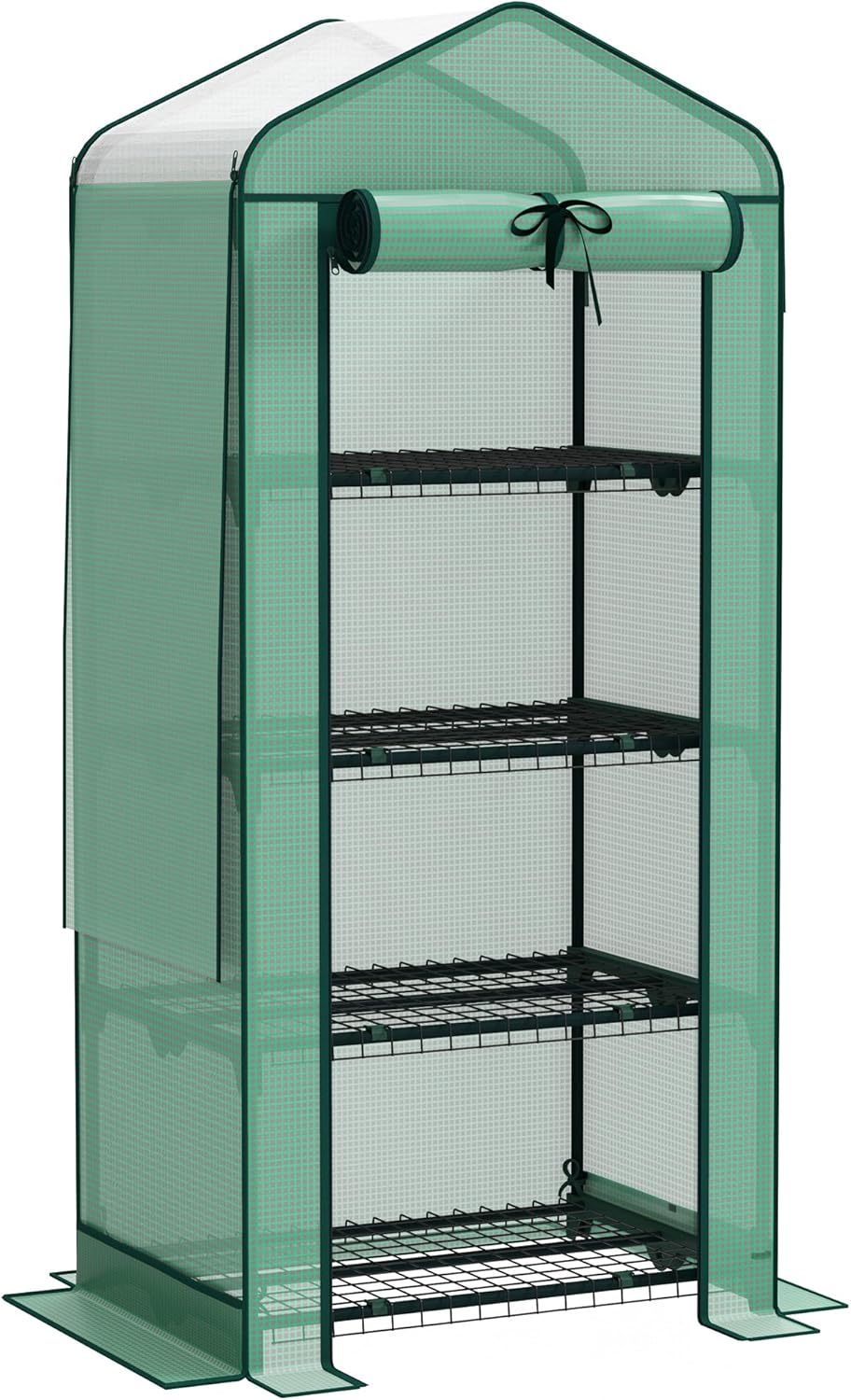Green Portable 4-Tier Mini Greenhouse with PE Cover