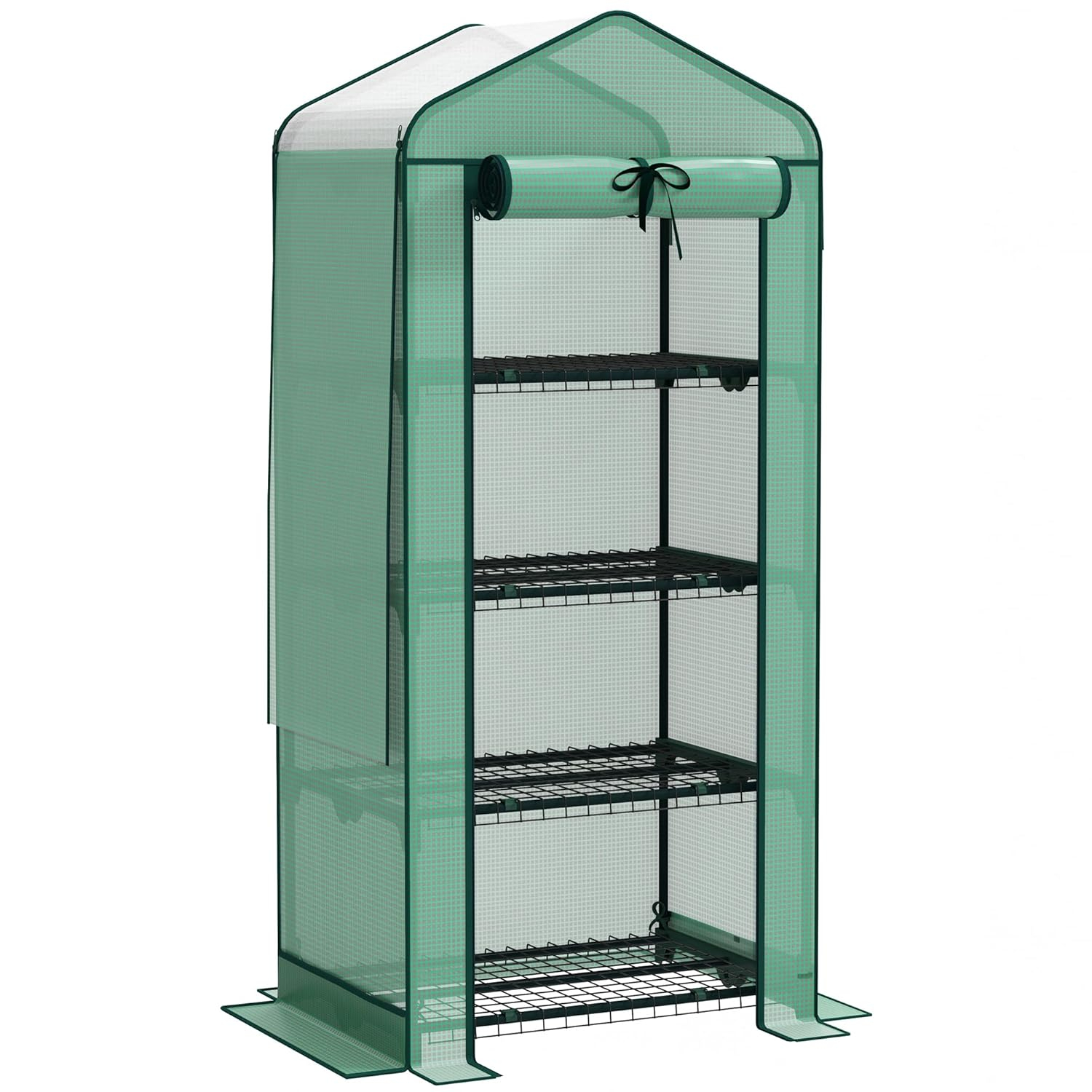 Green Portable 4-Tier Mini Greenhouse with PE Cover