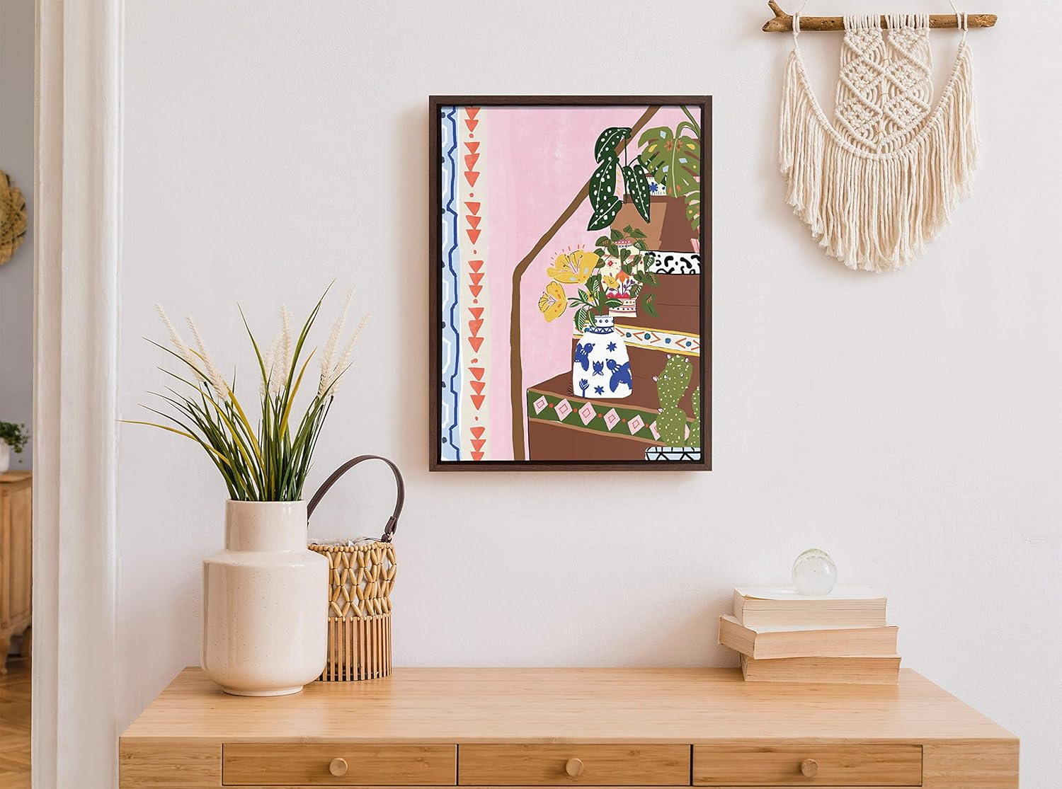 Bohemian Stairs Framed Canvas Wall Art, 18x24, Brown