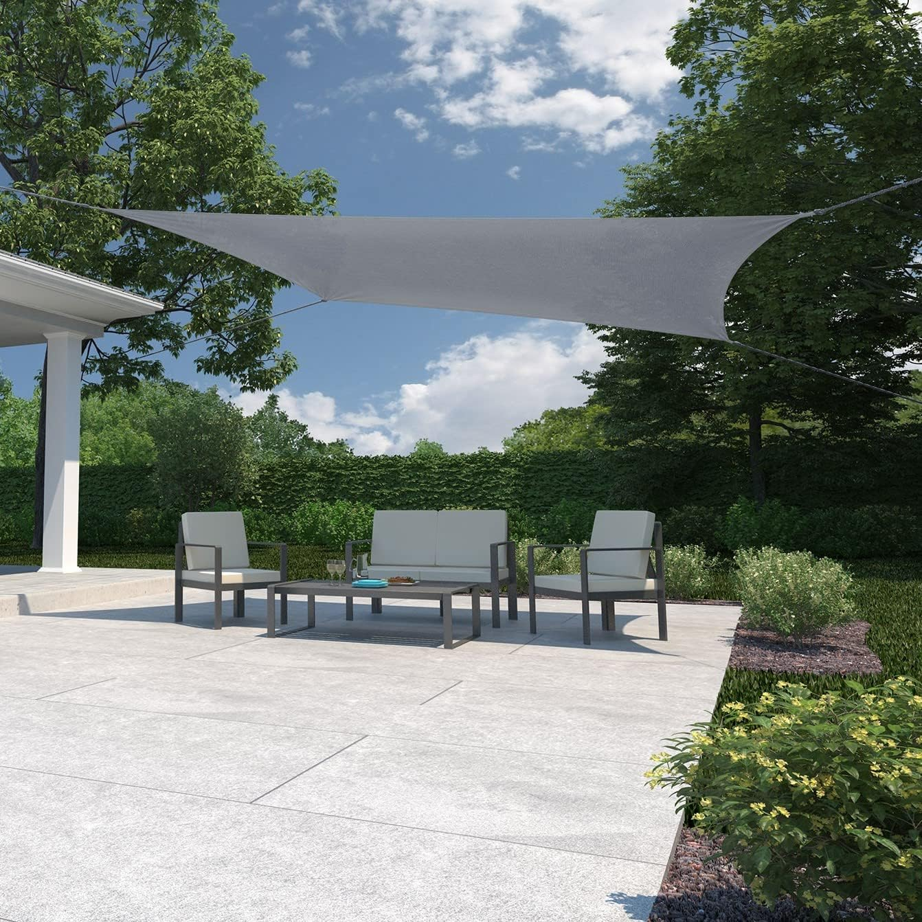 Coolaroo Ready to Hang Outdoor Sun Shade Sail Triangle 90% UV Block Protection for Backyard, Garden, Patio, Playground, 11'10" x 8' Rectangle, Steel