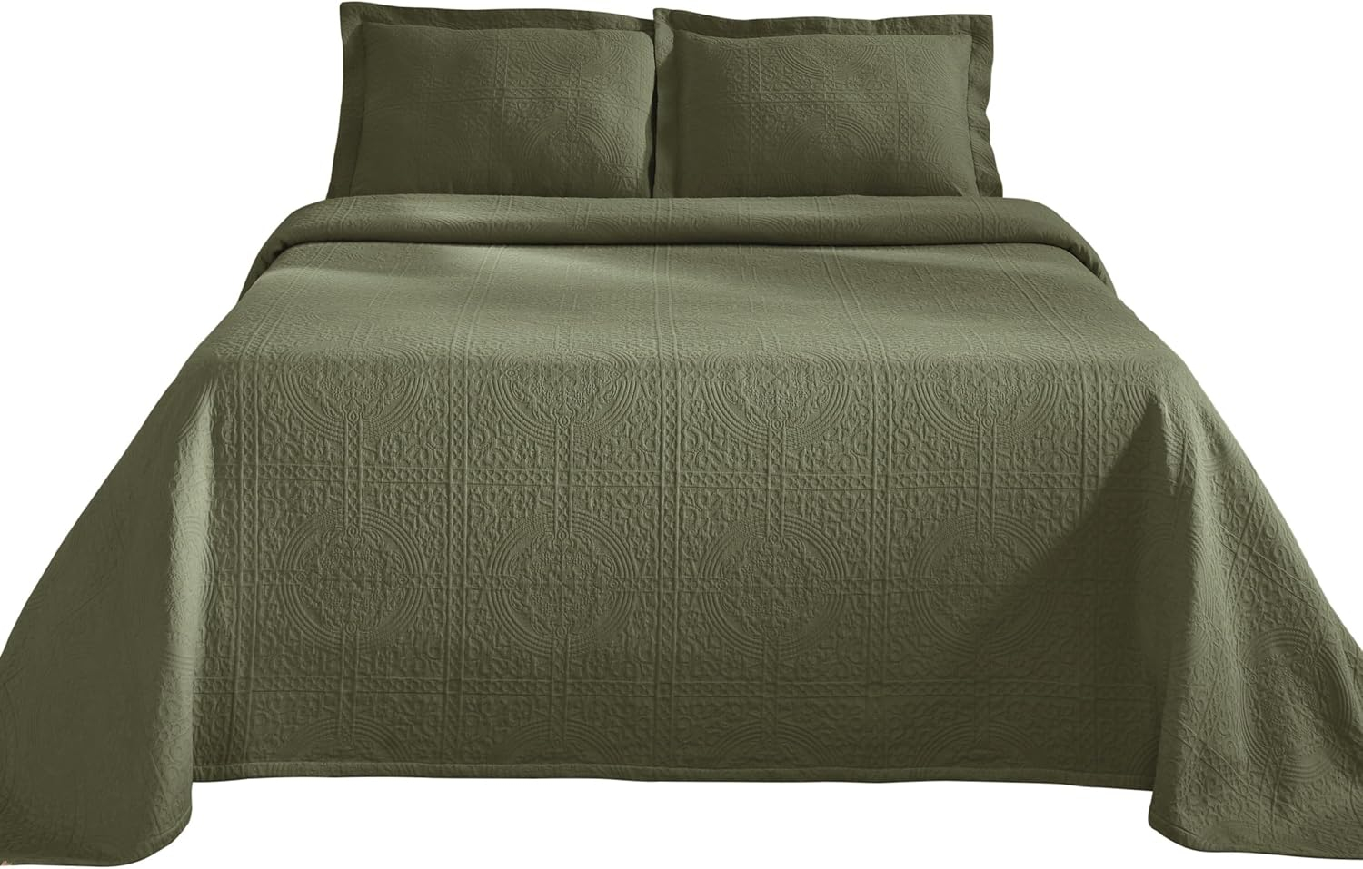 Superior Jacquard Matelasse Cotton Bedspread Set of 3 Pieces, Twin, Sage