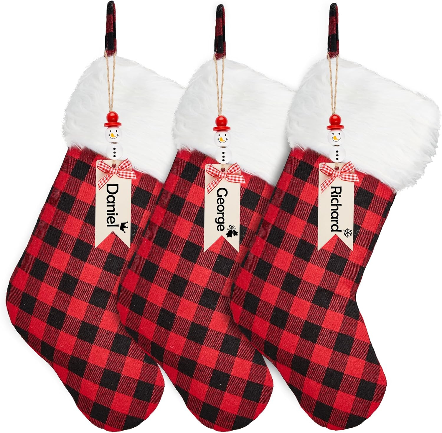 Chirstmas Stockings 3 Pack 18 Inch, Large Buffalo Plaid Xmas Stockings with Faux Fur Cuff, Country Rustic Holiday Indoor Decorations for Family