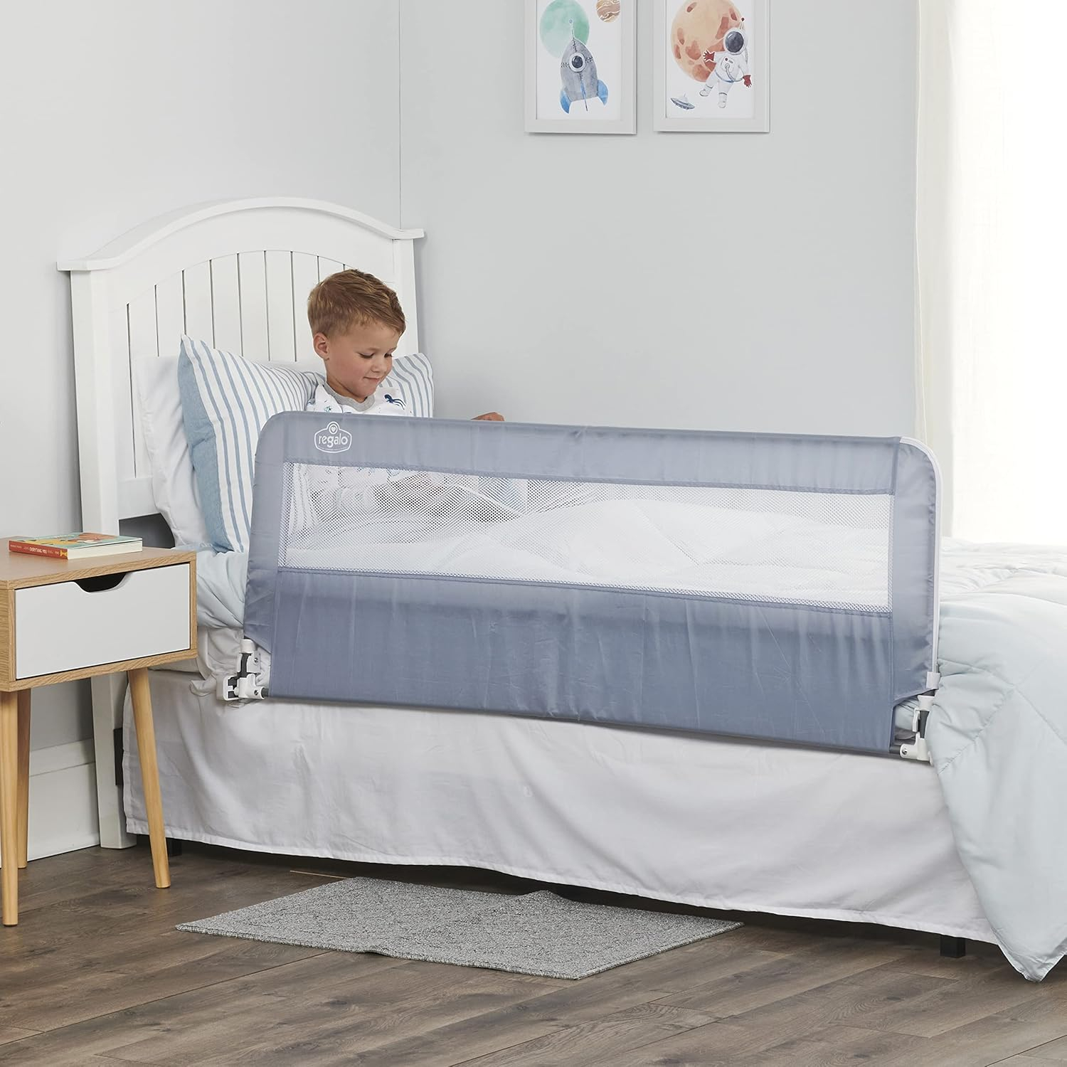 Regalo Extra Long Hideaway Bedrail, Gray Baby Safety Rail, Safety Bed Rail