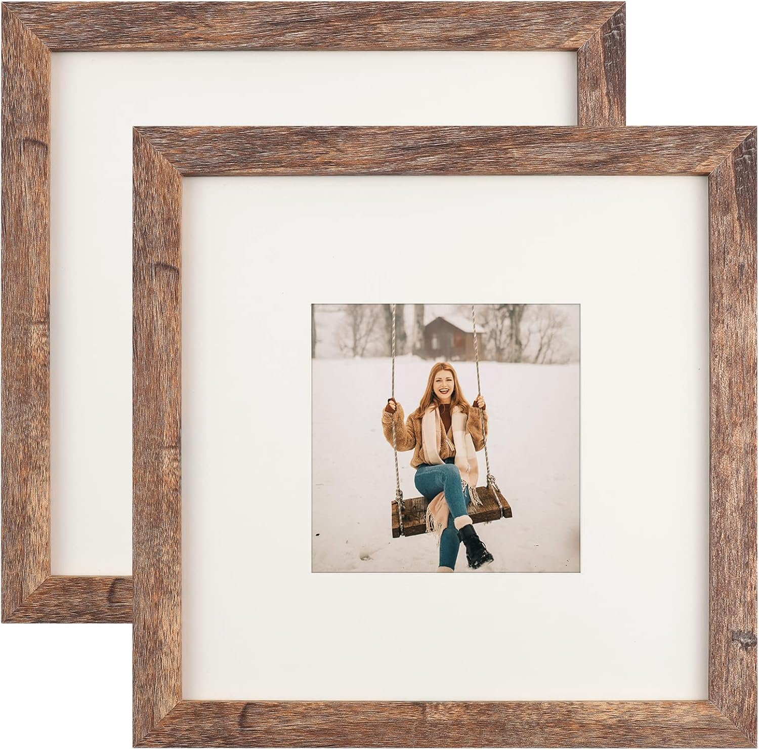 TOFOREVO Picture Frames 8x8 Set of 2 Rustic Wood Grain Photo Frame for Gallery Wall Mounting or Tabletop Display