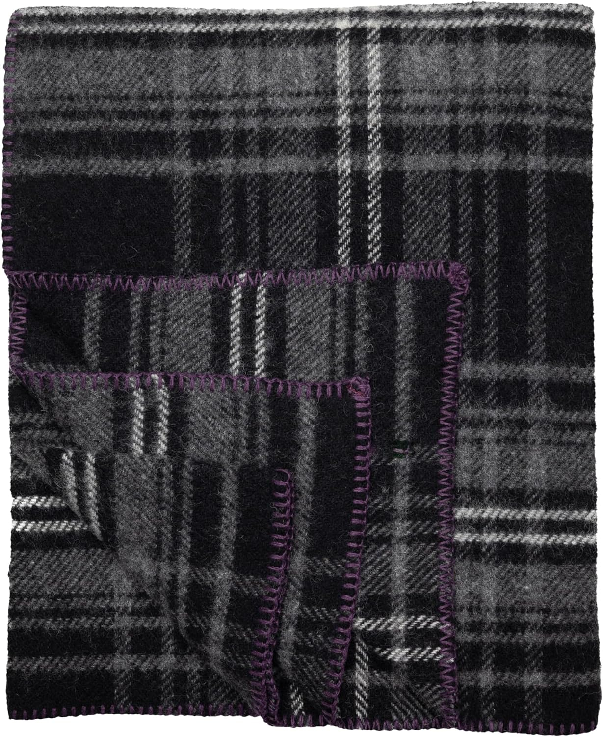 Extra-Large Black and Gray Wool Tartan Throw Blanket