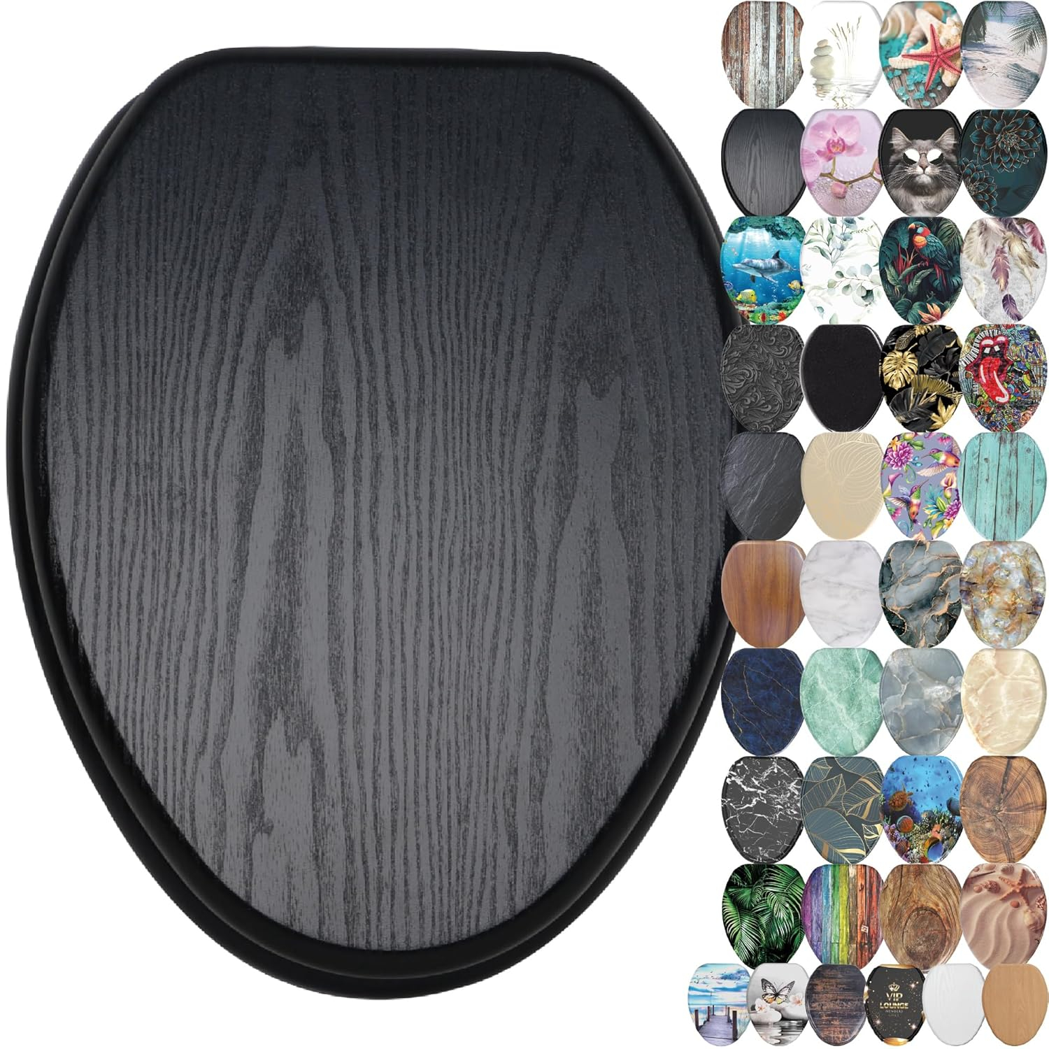 Sanilo Soft Close Toilet Seat ELONGATED, Quiet and Slow Close Lid and Seat, Strong Bumpers and Hinges, Black Wood