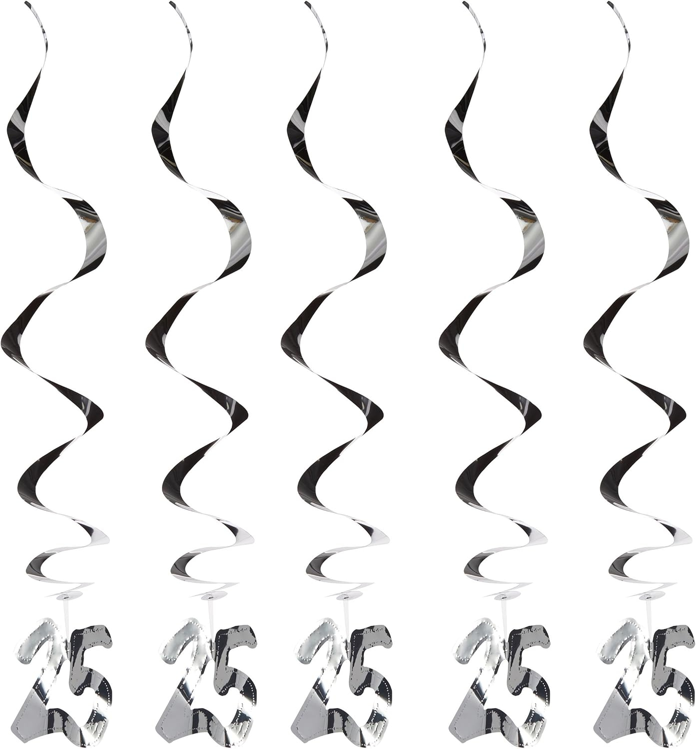 Silver Mylar 25th Anniversary Hanging Whirls Decorations