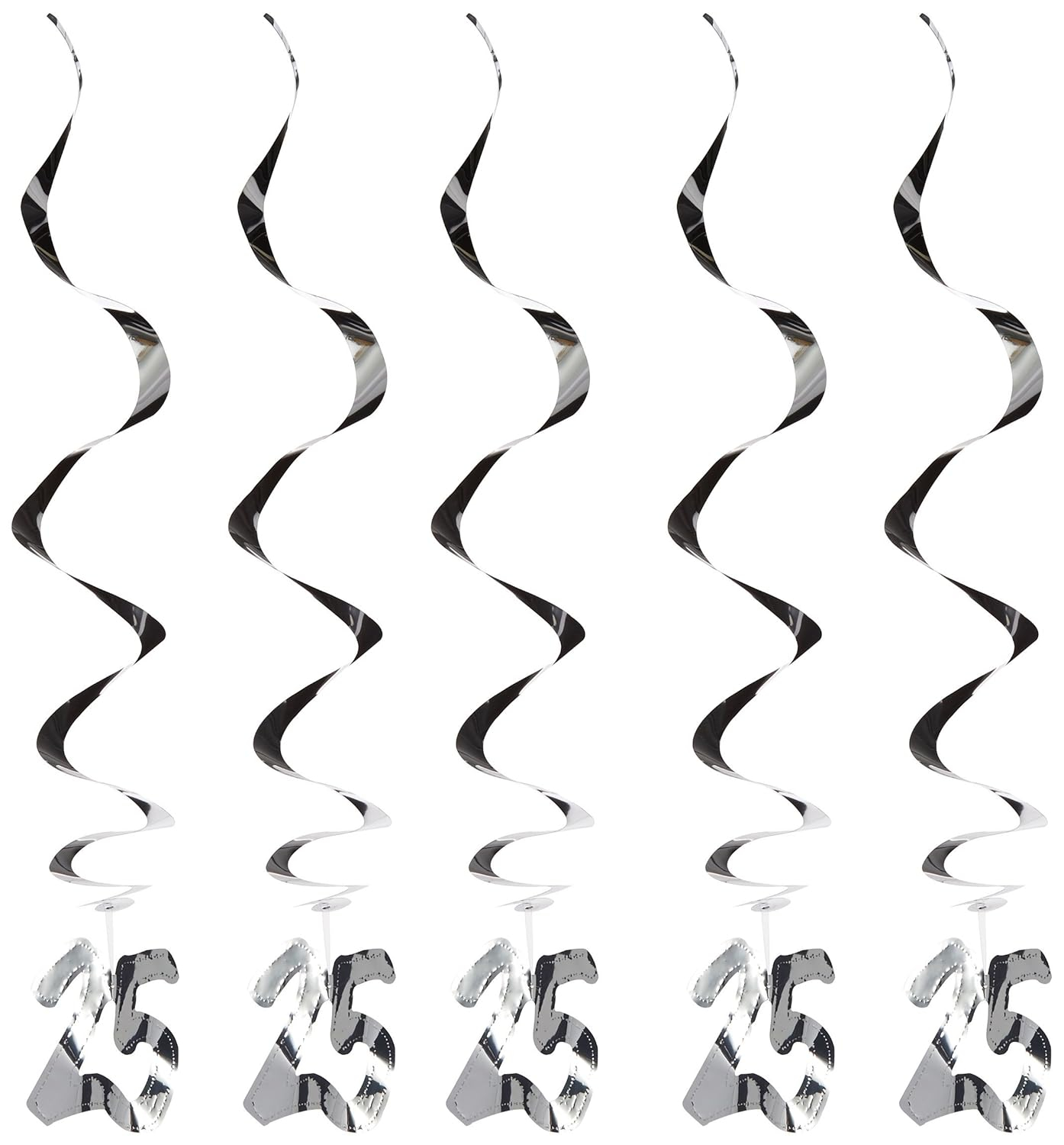 Silver Mylar 25th Anniversary Hanging Whirls Decorations