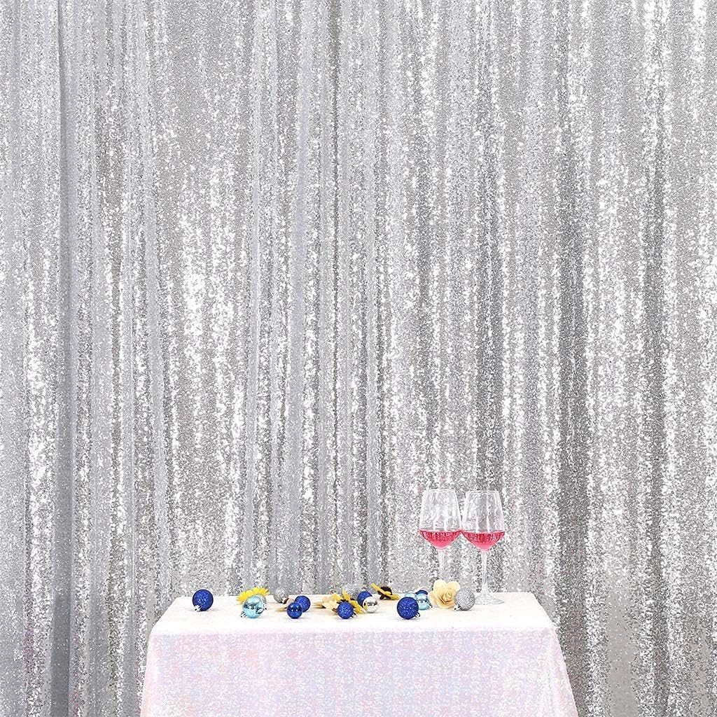 Poise3EHome 6FT x 8FT Silver Sequin Photo Backdrop Curtain for Birthday Wedding Engagement Baby Shower Bachelorette Christmas Party Decorations