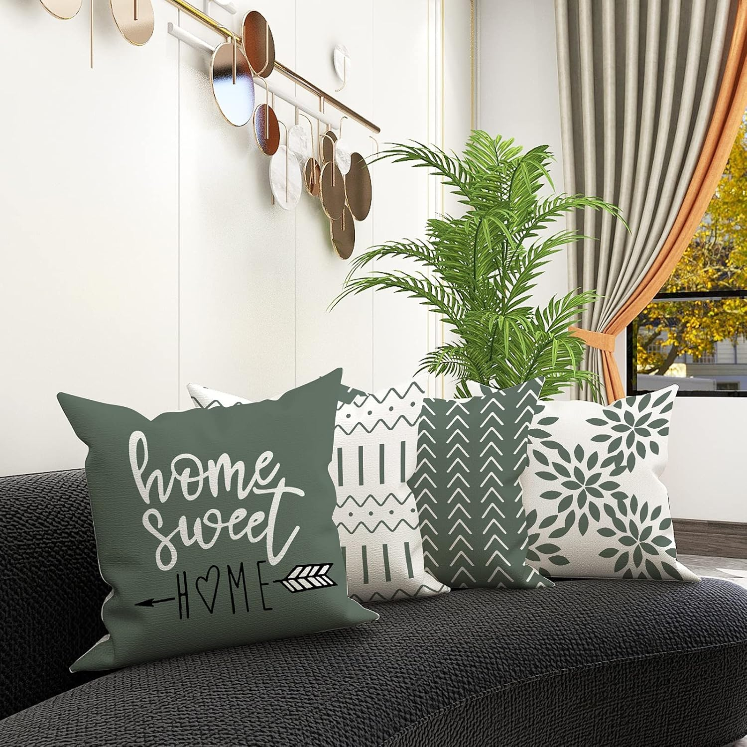 YCOLL Pillow Covers 16x16 Set of 4, Modern Sofa Throw Pillow Cover, Decorative Outdoor Linen Fabric Pillow Case for Couch Bed Car, Aqua Green
