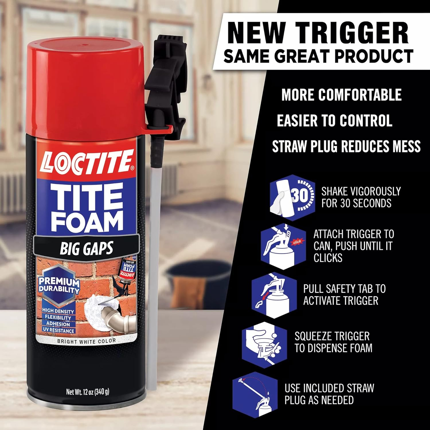 Loctite Tite Foam Insulating Foam Sealant Big Gaps, Pack of 1, White 12 oz Can