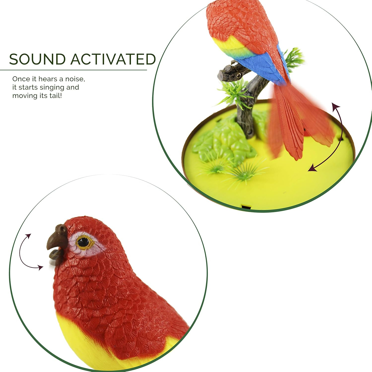 Haktoys Sound & Motion-Activated Chirping Bird in Cage – Realistic Singing Toy with Moving Beak & Melodic Sounds | Battery-Operated Decorative Desk & Room Accent