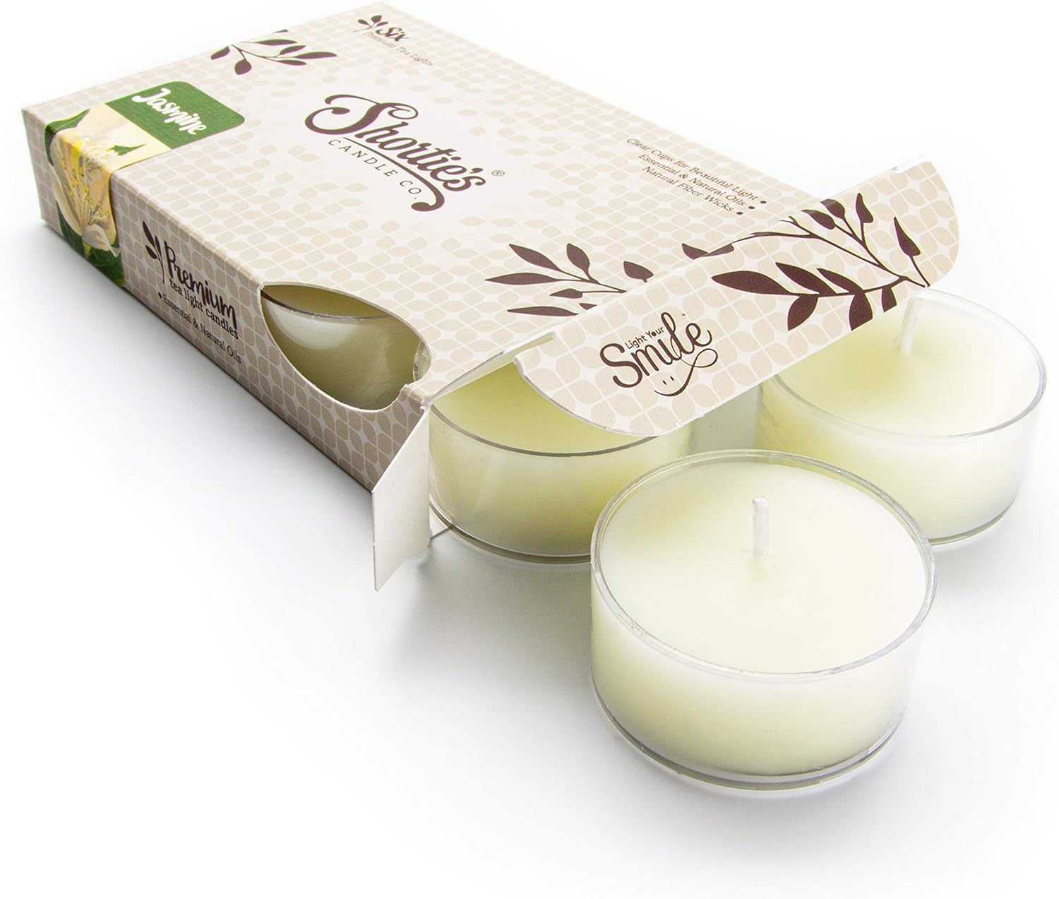Pure Jasmine Tealight Candles - Highly Scented with Essential & Natural Oils - 6 Yellow Premium Scented Tea Lights - Shortie's Candle Company