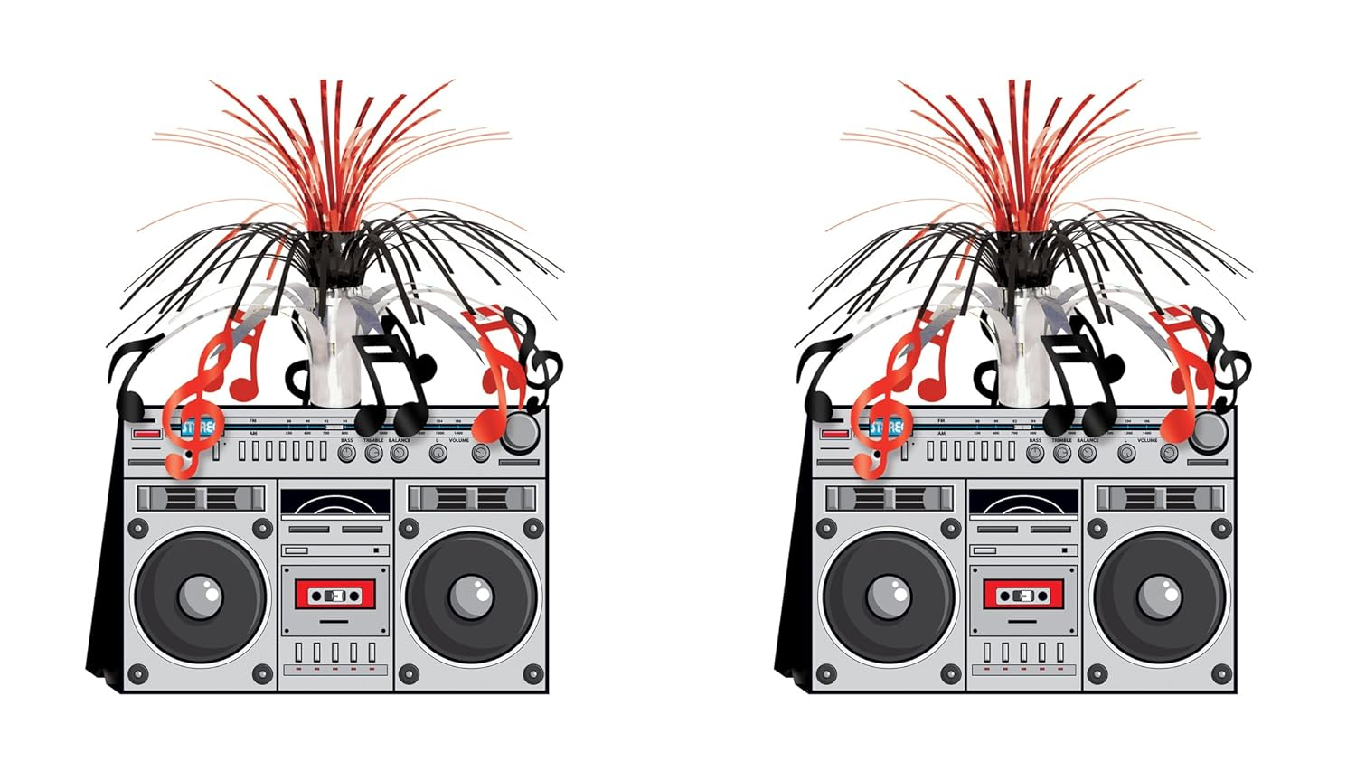 Beistle 2-Pack Boom Box Centerpieces, 80s Era Themed Party Decorations, Decades Music Party Table Decor, Hip Hop Party Accessories for Birthday, 14"