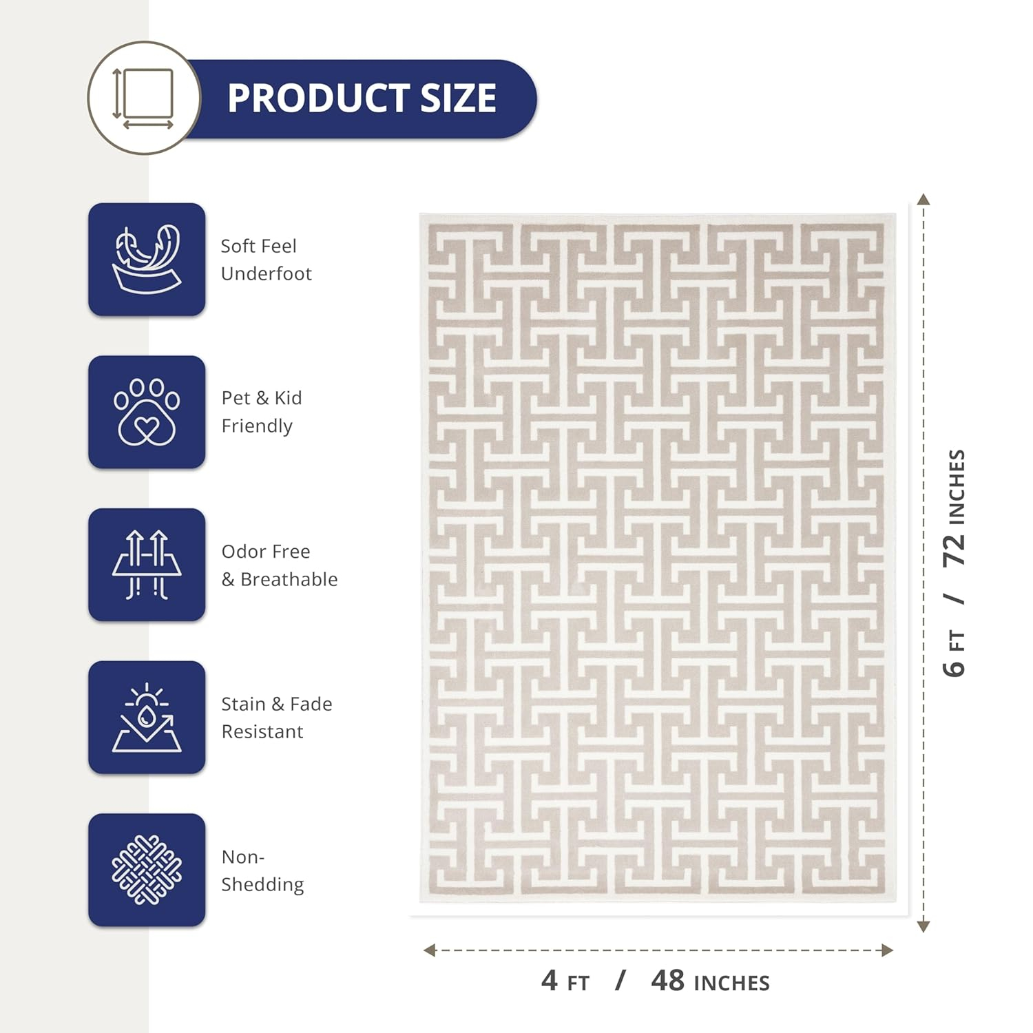 Beige and White Geometric 4' x 6' Synthetic Area Rug