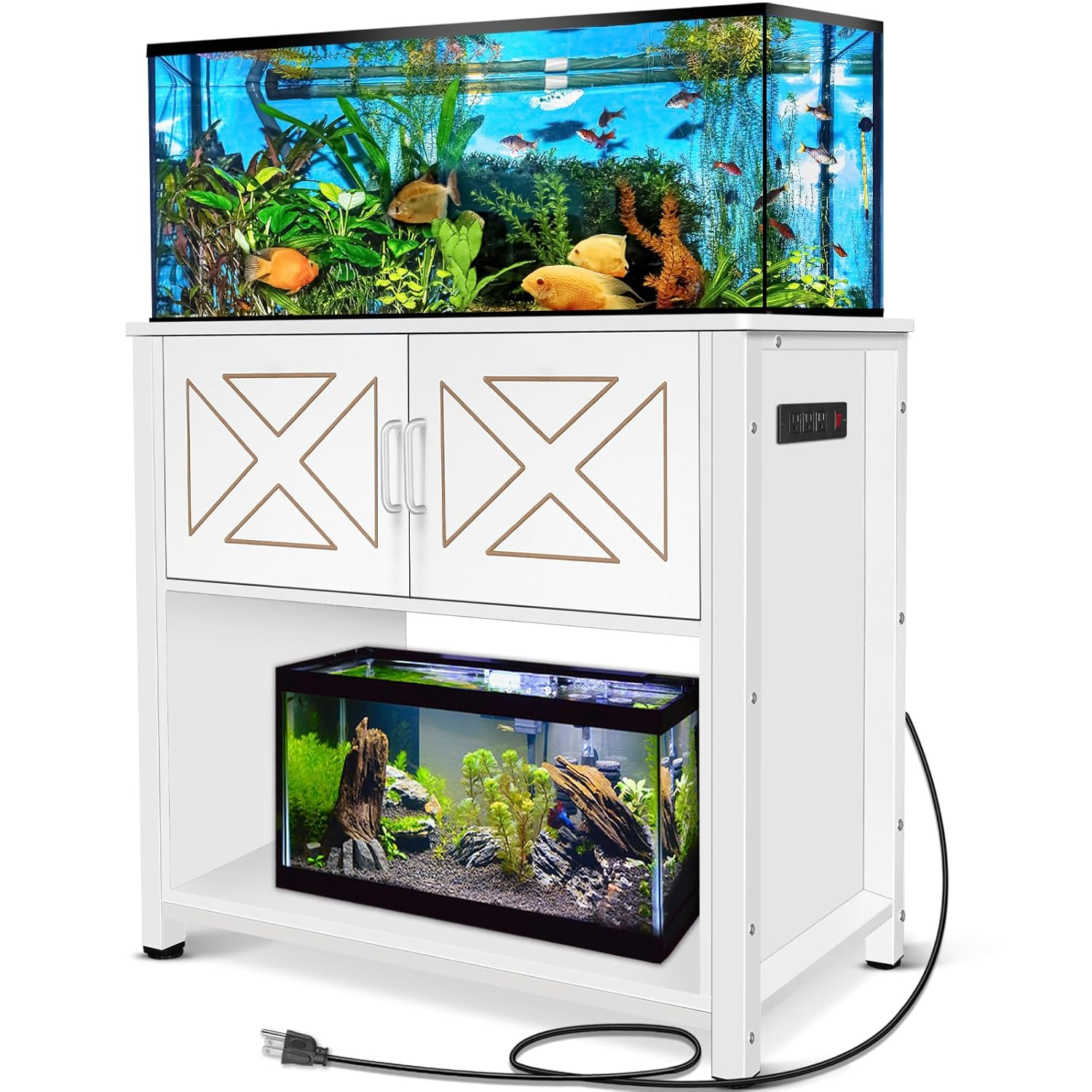 55-75 Gallon Fish Tank Stand with Cabinet, Aquarium Stand for Fish Tank Accessories Storage, Heavy Duty Metal Terrarium Stand, 52" L*19" W Tabletop, 1200LBS Capacity, White