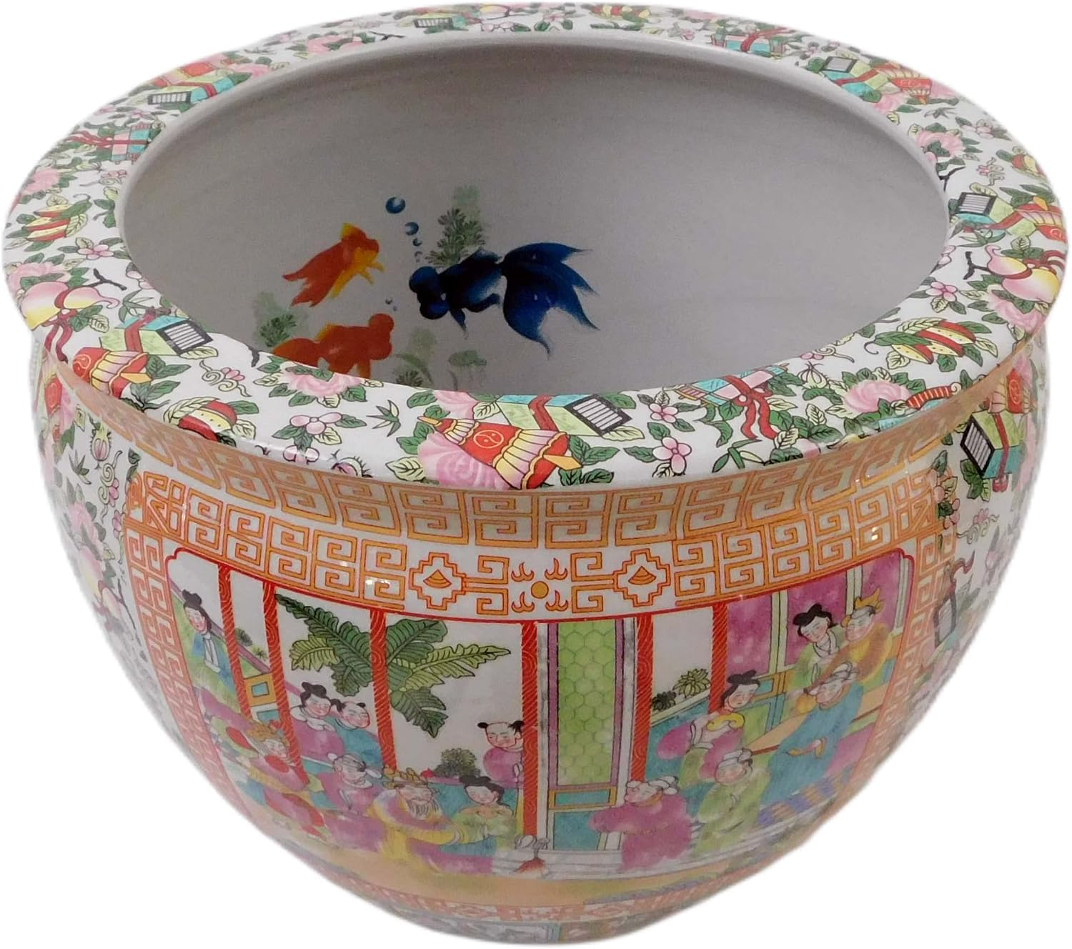 Hand Painted Chinese Porcelain Round Plant Pot, 12-inch
