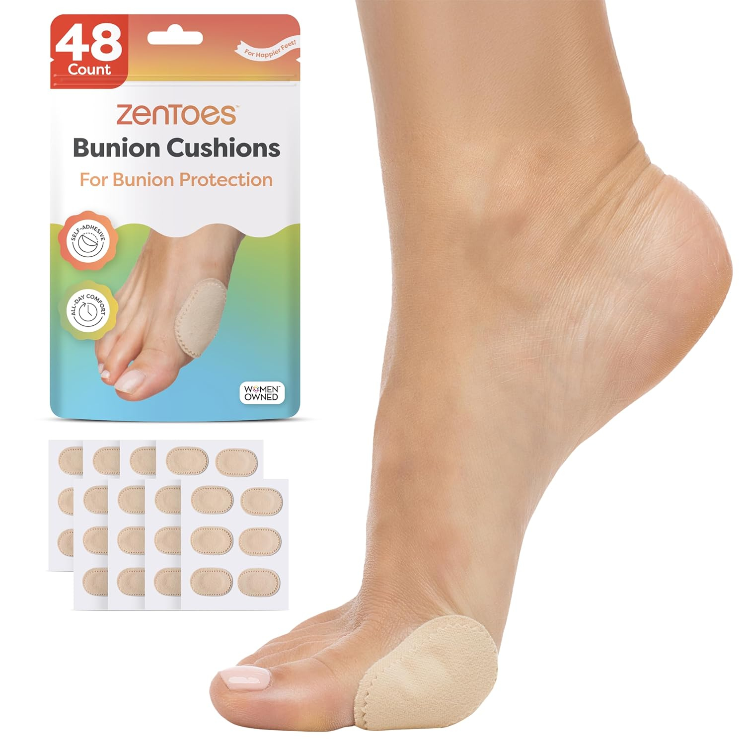ZenToes Bunion Cushions Pads Guard and Protect Bunions on Feet - 48 CT