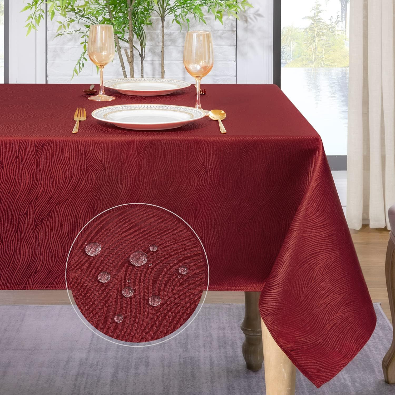 Softalker Linen Textured Rectangle Tablecloth,Waterproof Wipeable Farmhouse Burlap Table Cloth, Stain Resistant Wrinkle Free Table Covers for Kitchen Dining Holiday Party (60 x 84, Red)