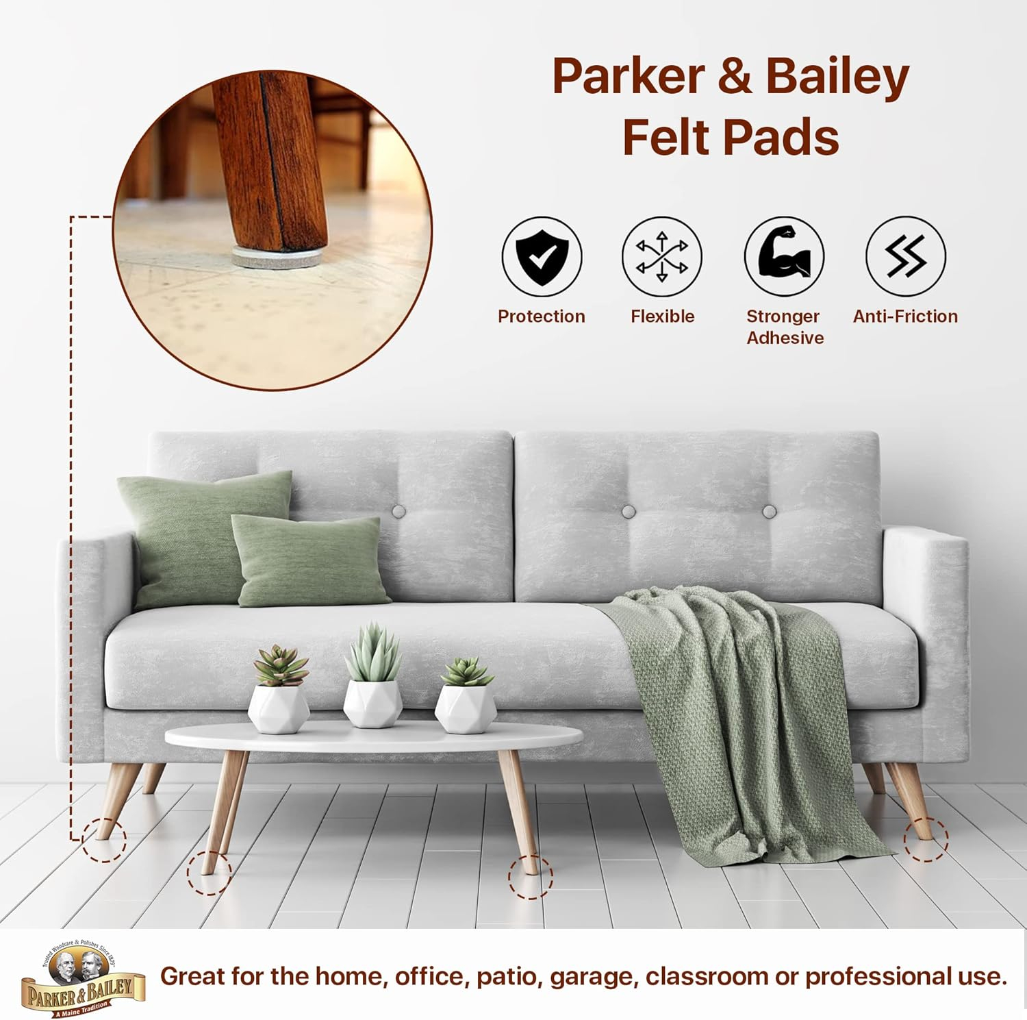 PARKER & BAILEY Felt Pads - 68 Heavy Duty Felt Sliders/Bumpers to Protect Floors & Furniture. Easily Slide Furniture on Hardwood Floors, Laminate Wood or Protect Furniture Feet, Assorted Sizes