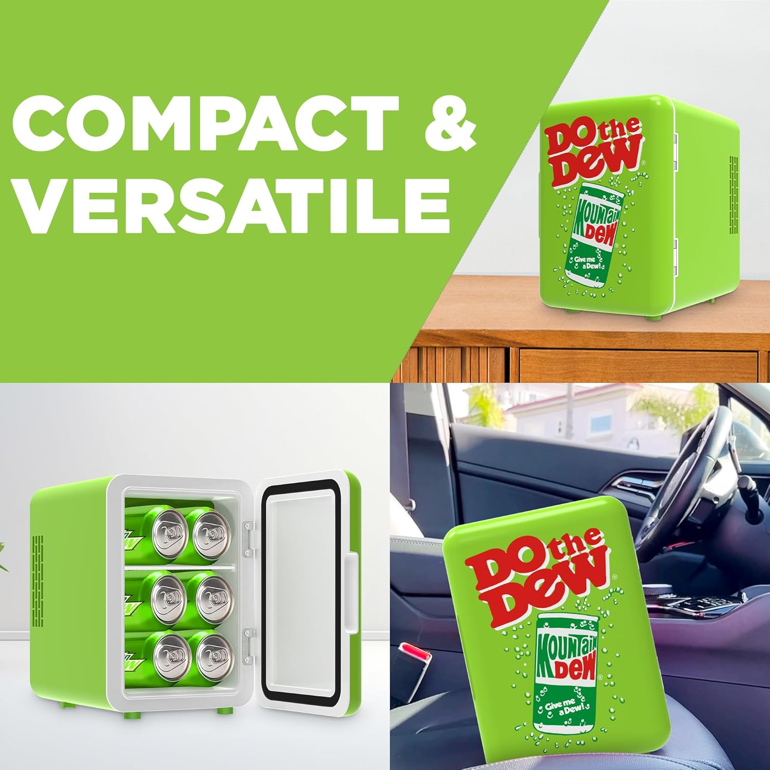 Mountain Dew Green Compact Personal Mini Fridge Cooler