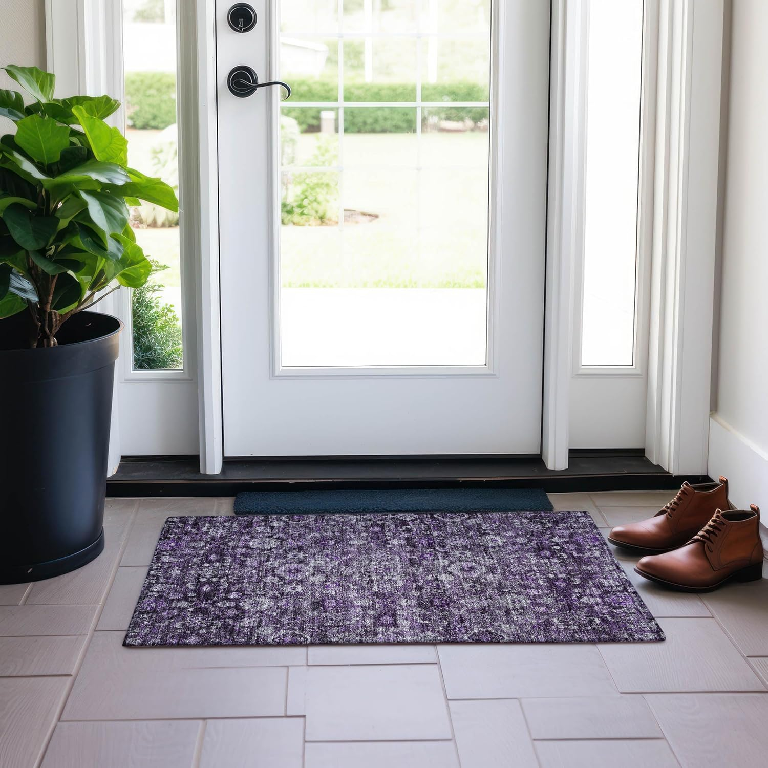 Addison Rugs Chantille ACN651 Purple 1'8" x 2'6" Indoor Outdoor Area Rug, Easy Clean, Machine Washable, Non Shedding, Bedroom, Living Room, Dining Room, Kitchen, Patio Rug