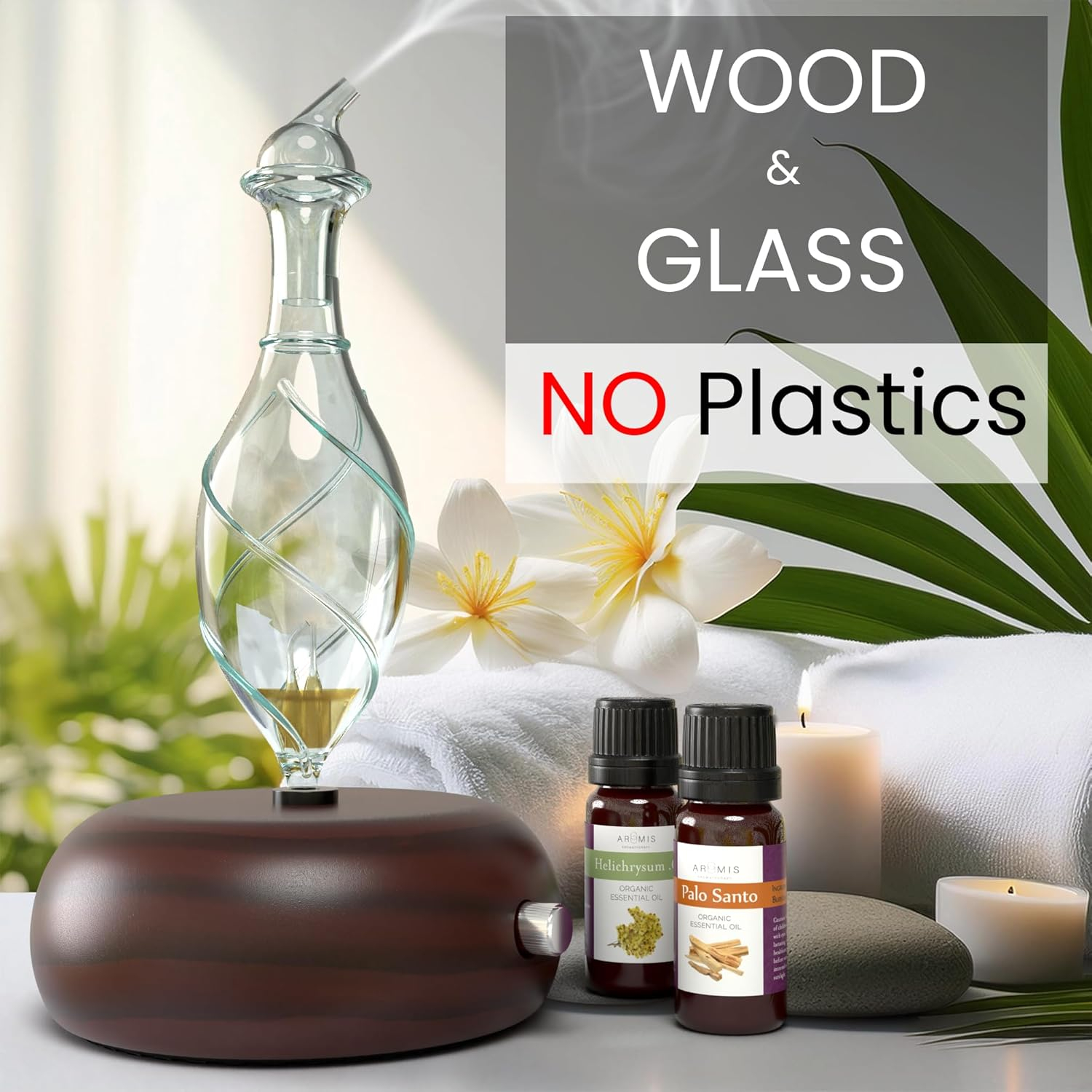 ArOmis Aromatherapy Diffuser - Professional Grade - Wood and Glass (Orbis Nox Vitis), Premium, Essential Oil Diffuser, Nebulizer, Nebulizing Machine, Waterless