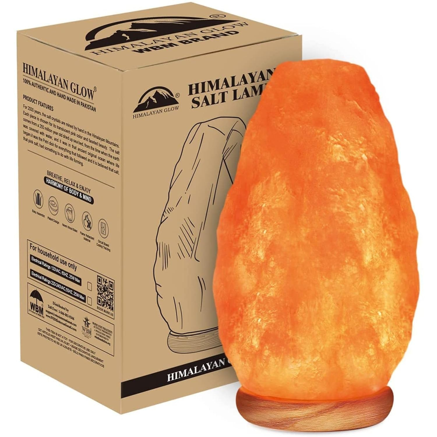 Himalayan Glow Natural Himalayan Salt Lamp with Dimmer Switch - All Natural and Handcrafted with Wooden Base – 6-8 lbs