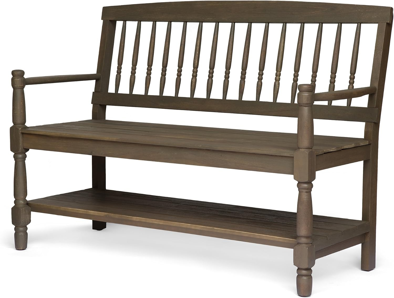 GDF Studio Kuhn Outdoor Acacia Wood Bench with Shelf, Gray