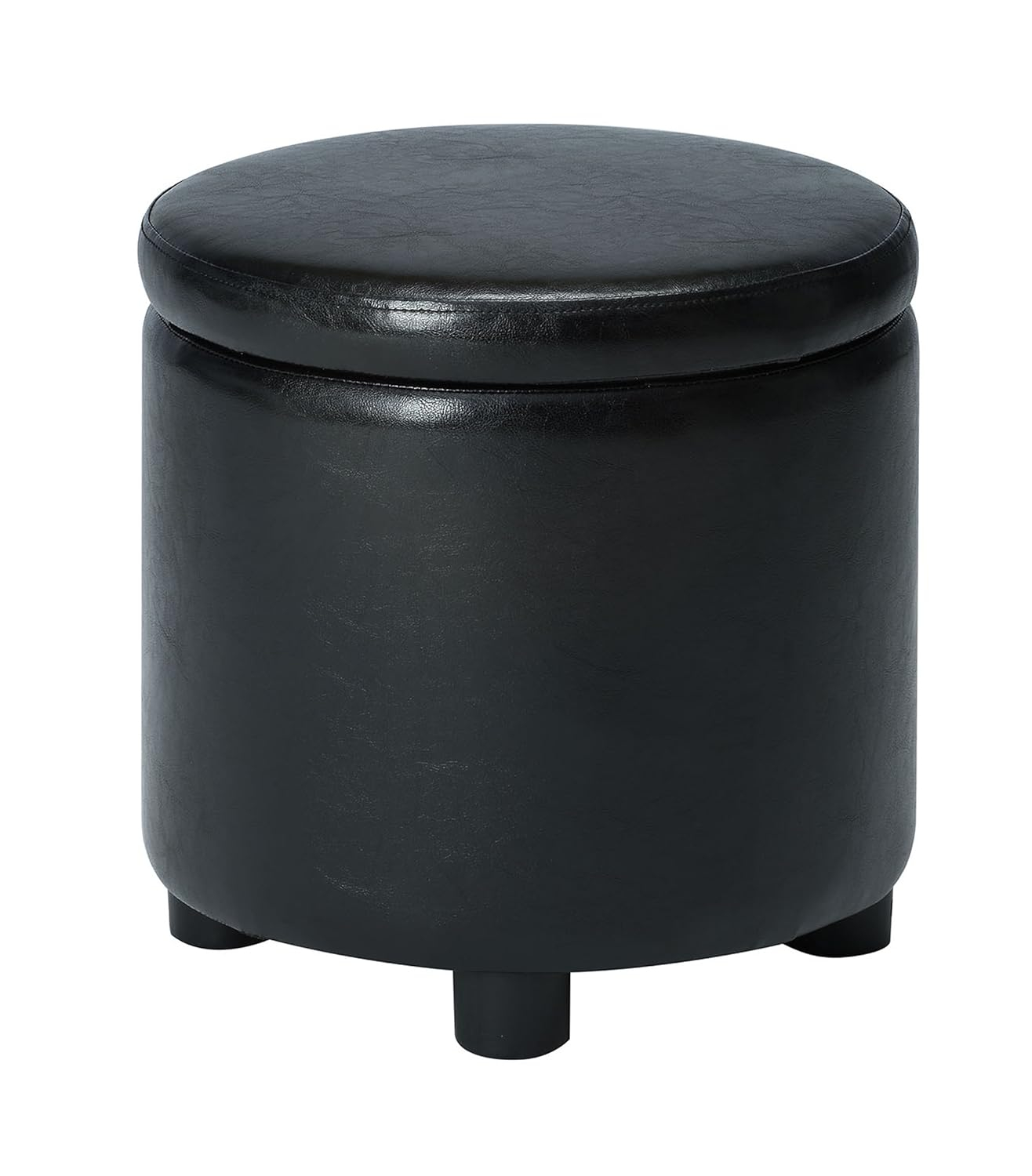 16" Round Black Faux Leather Ottoman with Reversible Tray