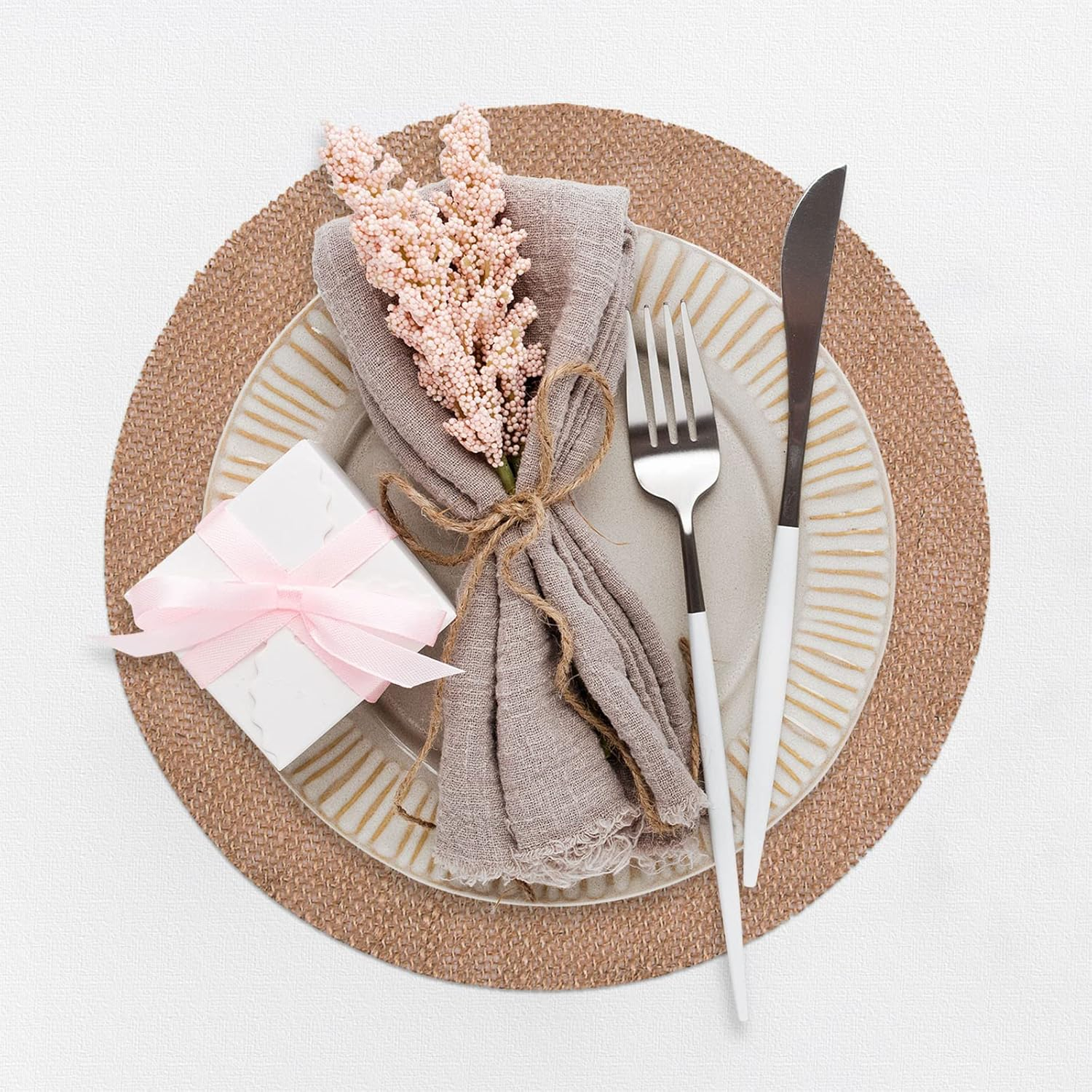 Rustic Burlap Round Placemats - 12" Diameter Burlap Circle Rustic Table Decorations (Set of 12) - Rustic Farmhouse Table Setting for Weddings, Dining & Event Decor
